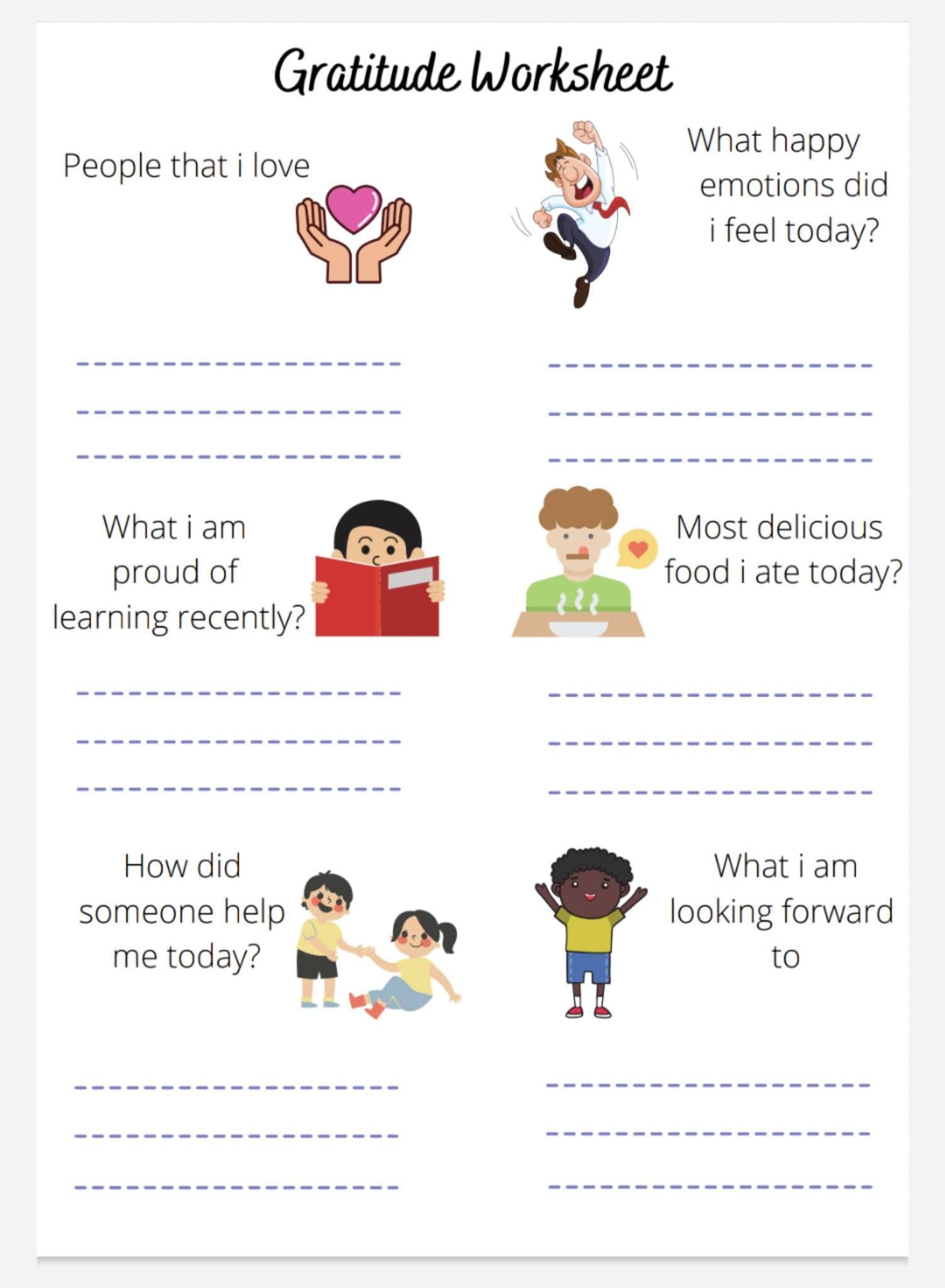 Self Esteem Gratitude Worksheet Children Mental Health Emotions Feelings Awareness Download Printable Etsy