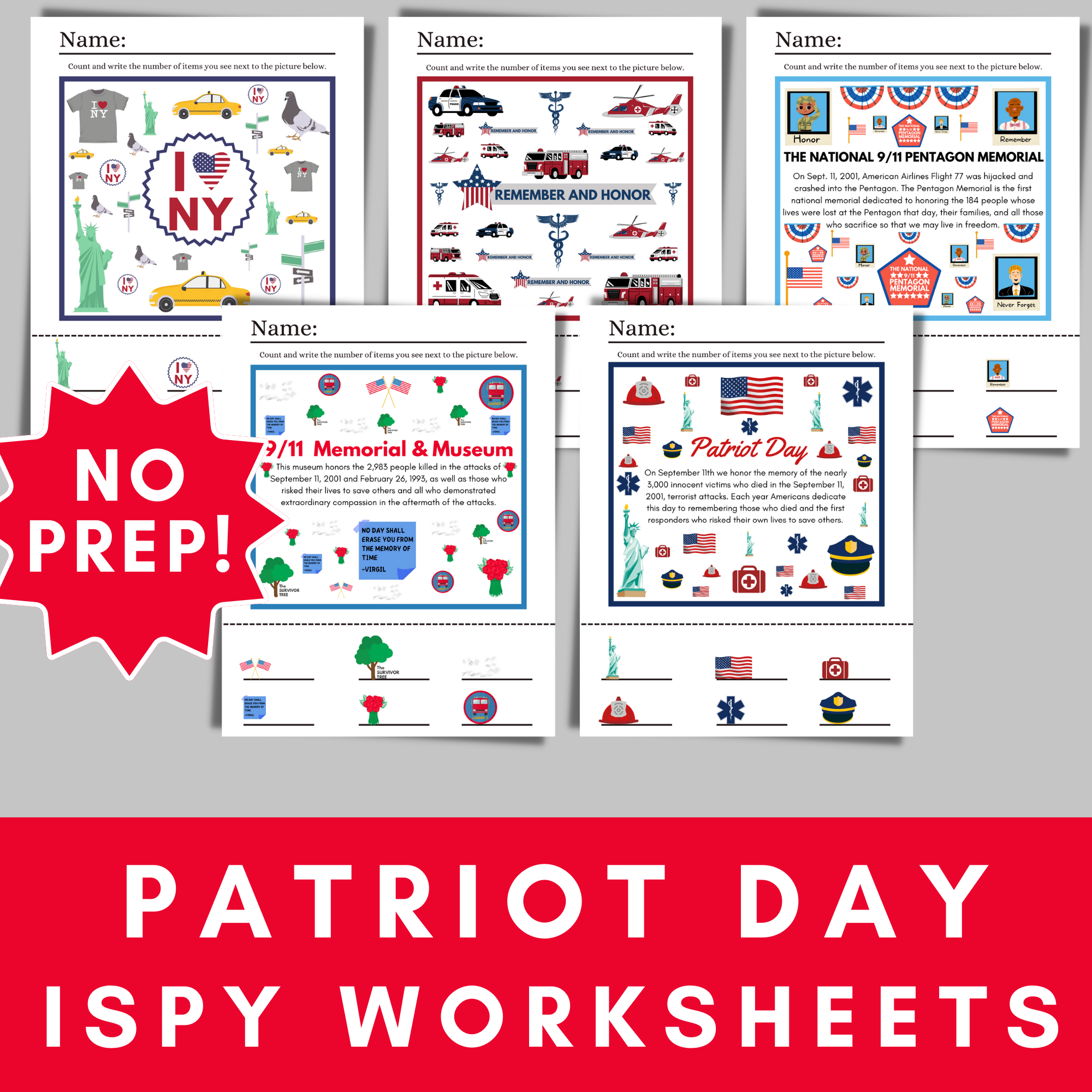 September 11 Patriot Day ISpy Printable Worksheets Classful