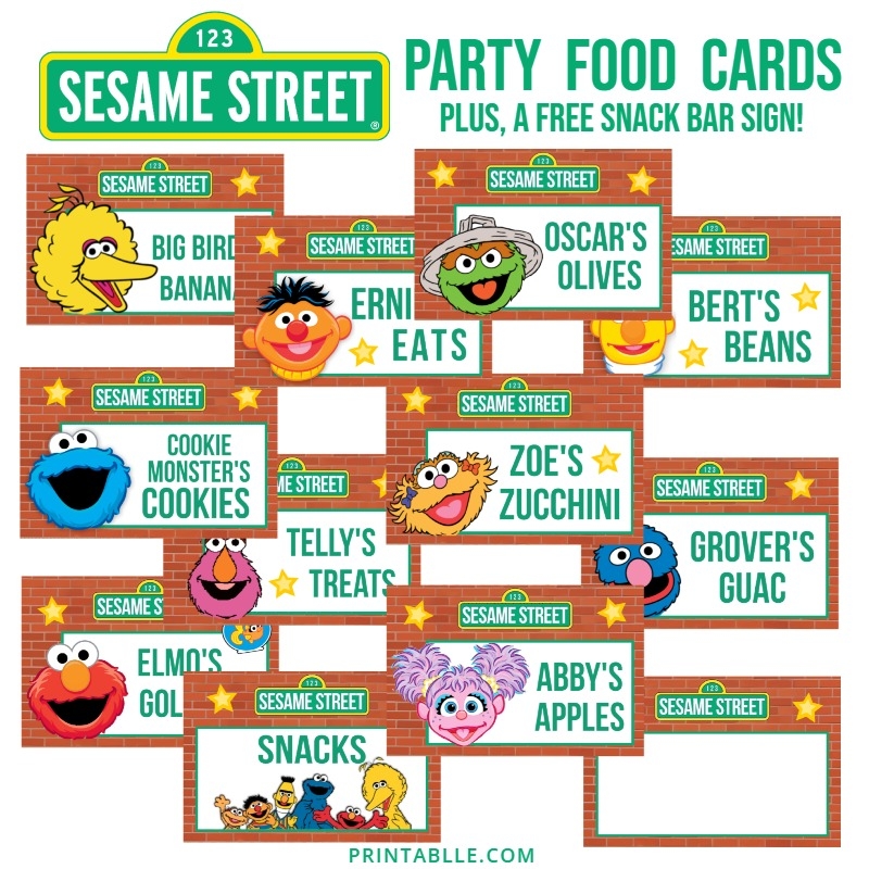 Sesame Street Printable Food Label Cards FREE Snack Bar Sign Printabelle