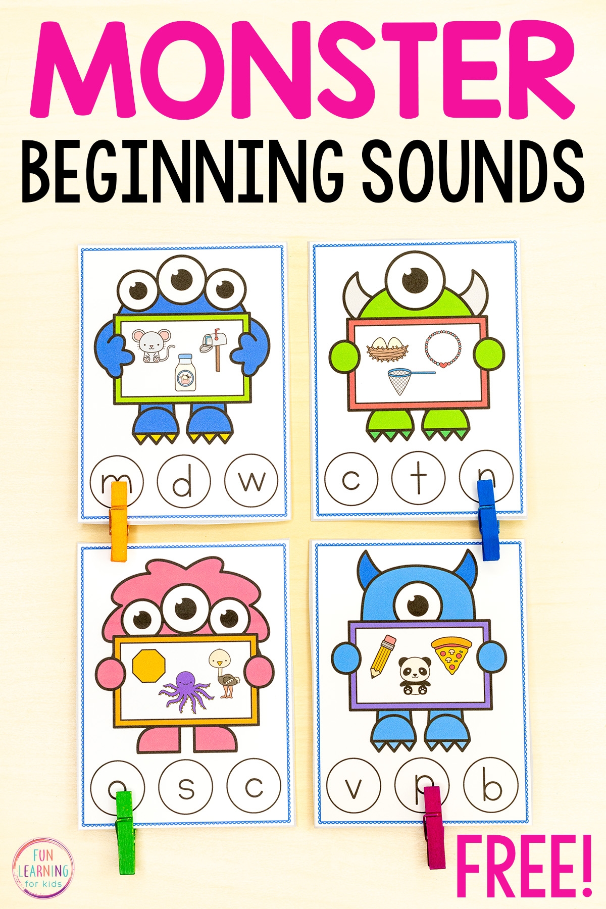 Silly Monster Beginning Sounds Task Cards