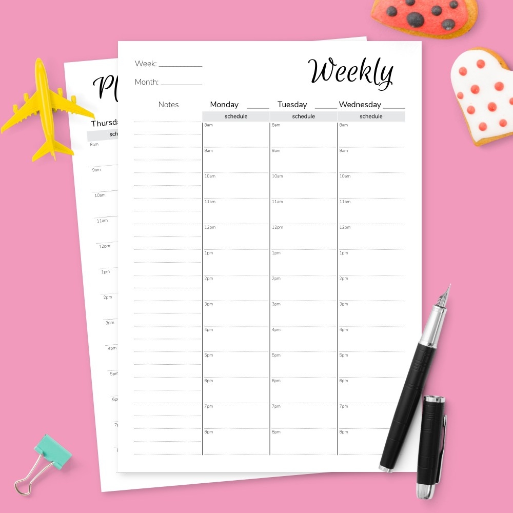Simple Vertical Weekly Agenda Template Printable PDF
