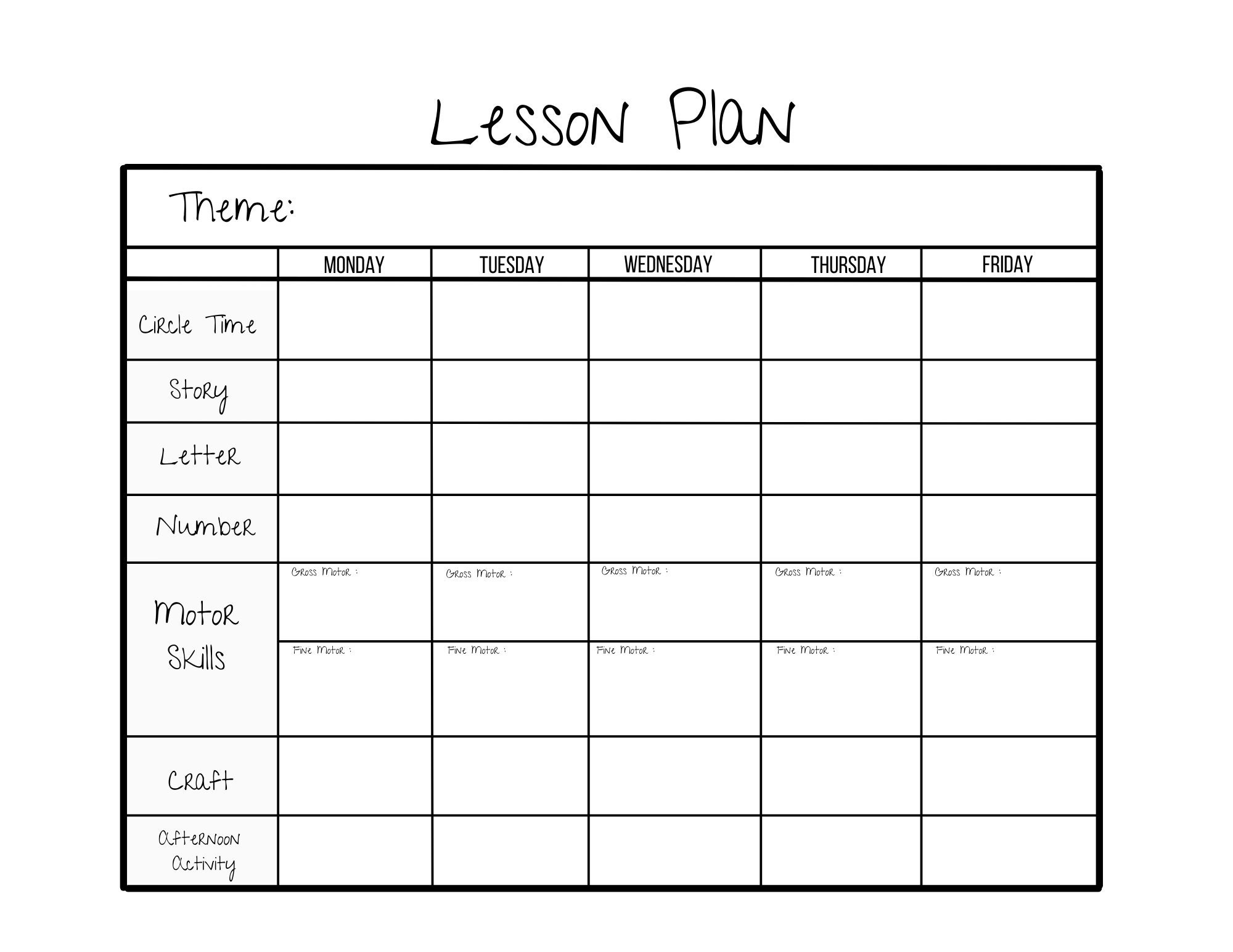 Simple Weekly Lesson Plan Template preschool prek Kindergarten daycare Homeschool instant Download pdf printable Etsy