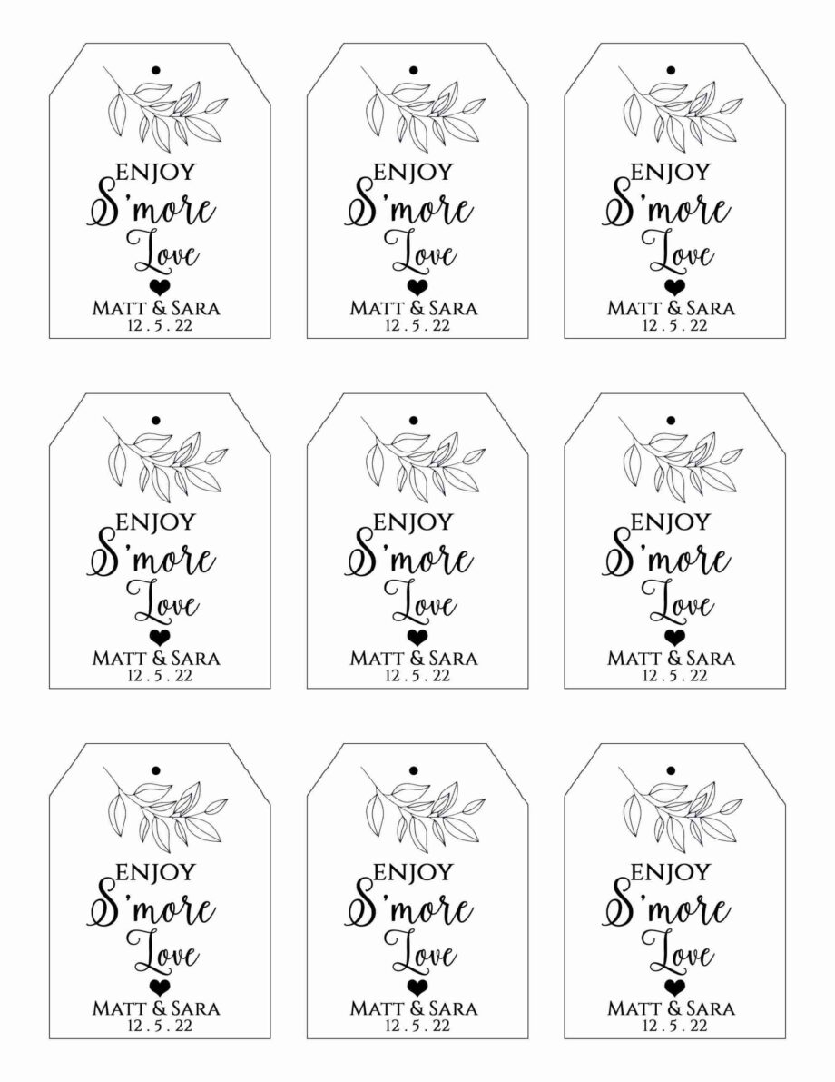 Smore Love Party Favors Tags Printable Tag Include Personalization 9522 Baer Design Studio
