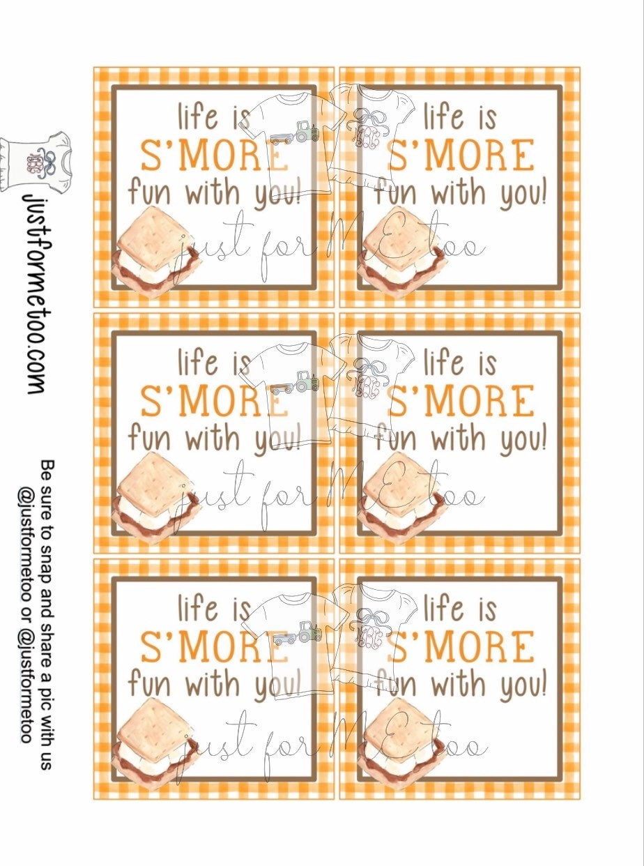 Smores Printable Tags Instant Download life Is S more Fun With You Square Printable S mores Campfire Camping Birthday Fall Orange Etsy