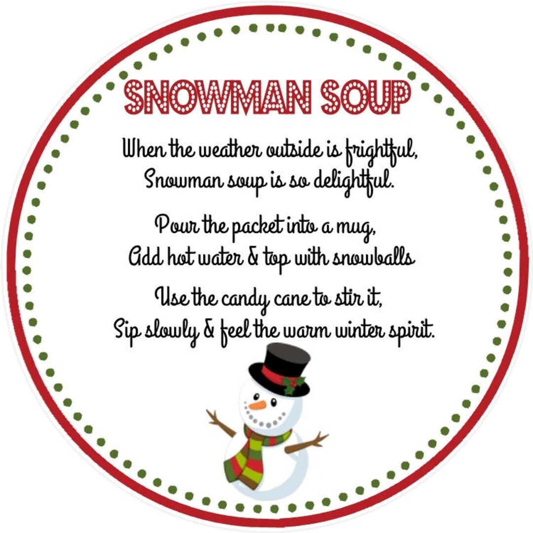 Snowman Soup Favor Tag Script Font Printable File Instant Download Snowman Soup Tag Snowman Soup Printable Snowman Soup Download Etsy