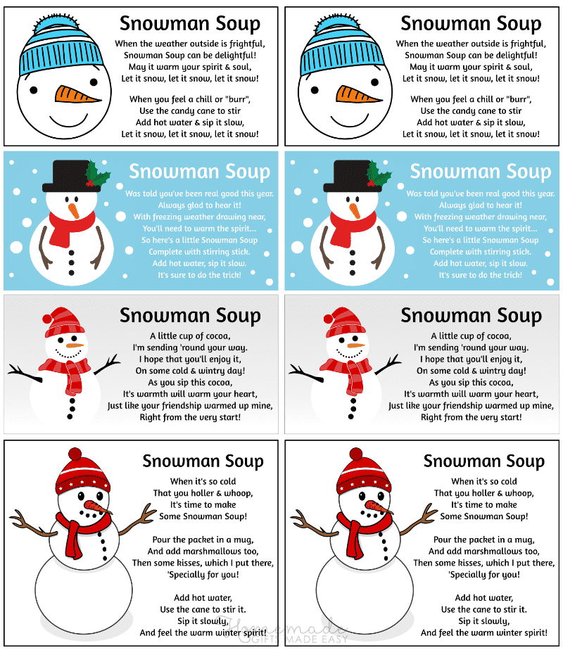 Snowman Soup Recipe With Poem Printable Gift Tags