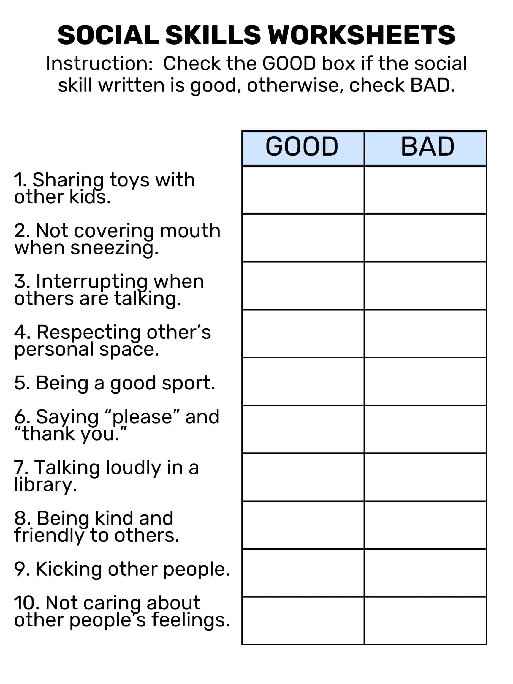 Social Skills Worksheets Free Printable Goally Apps Tablets Worksheets Library
