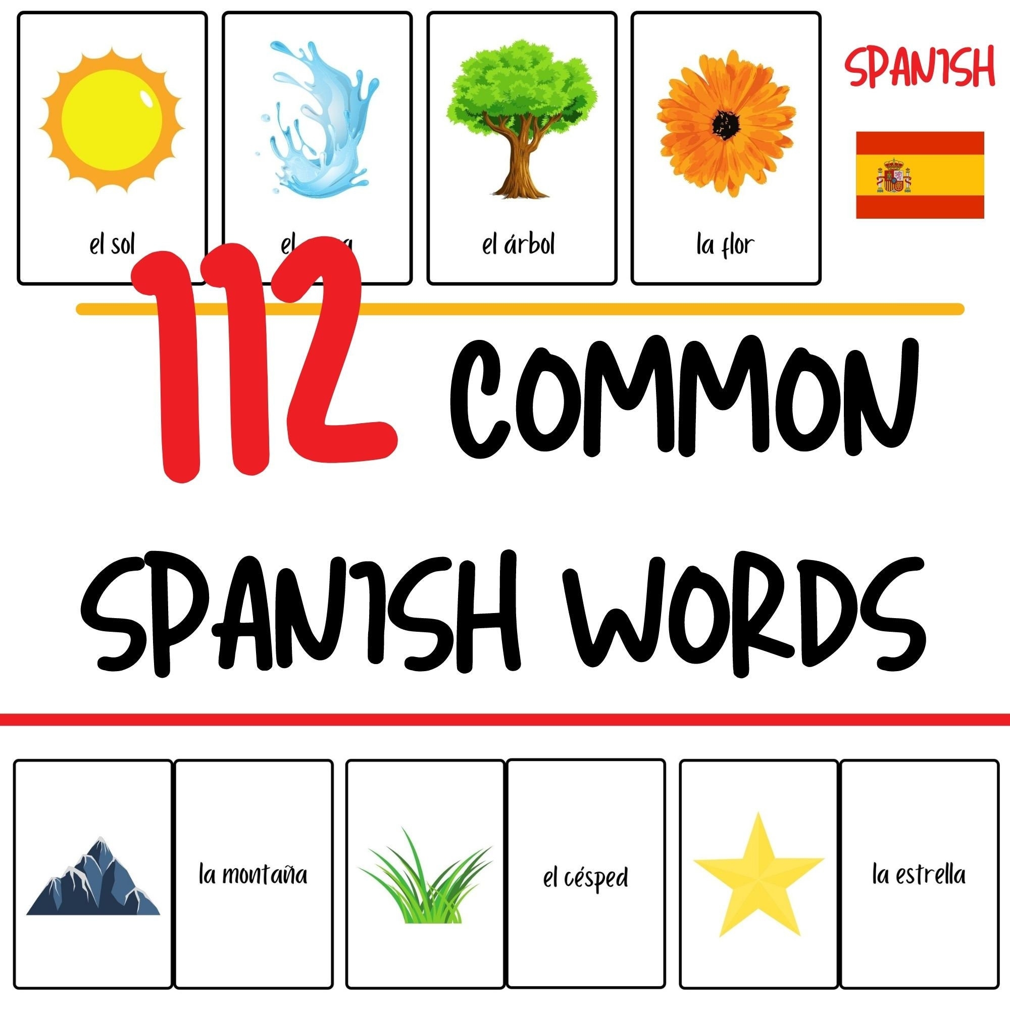 Spanish Flashcards 112 Common Spanish Words Spanish For Beginners Flashcards For Kids Fun Spanish Vocabulary Practice PDF Download Etsy