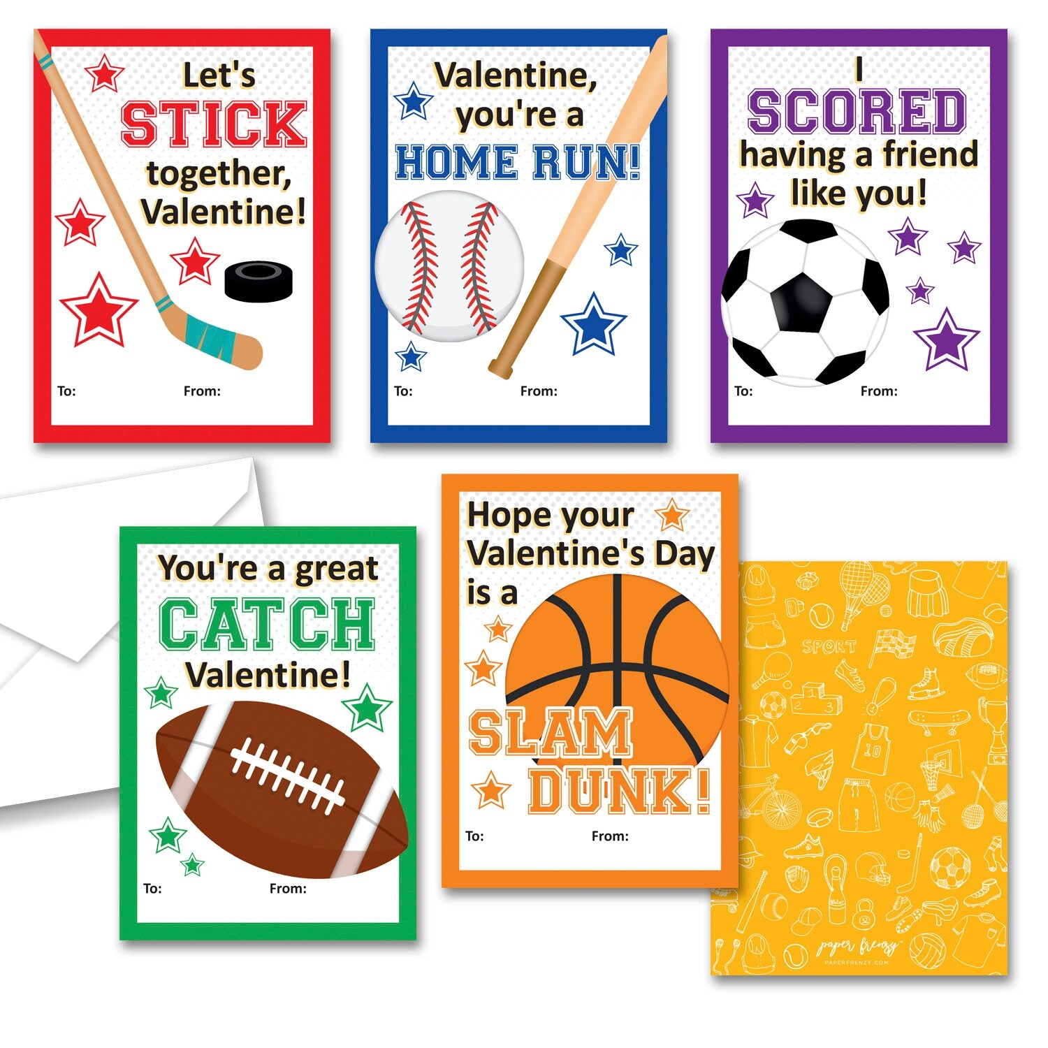 Sports Themed Valentines Day Valentine Cards 25 Pack Etsy