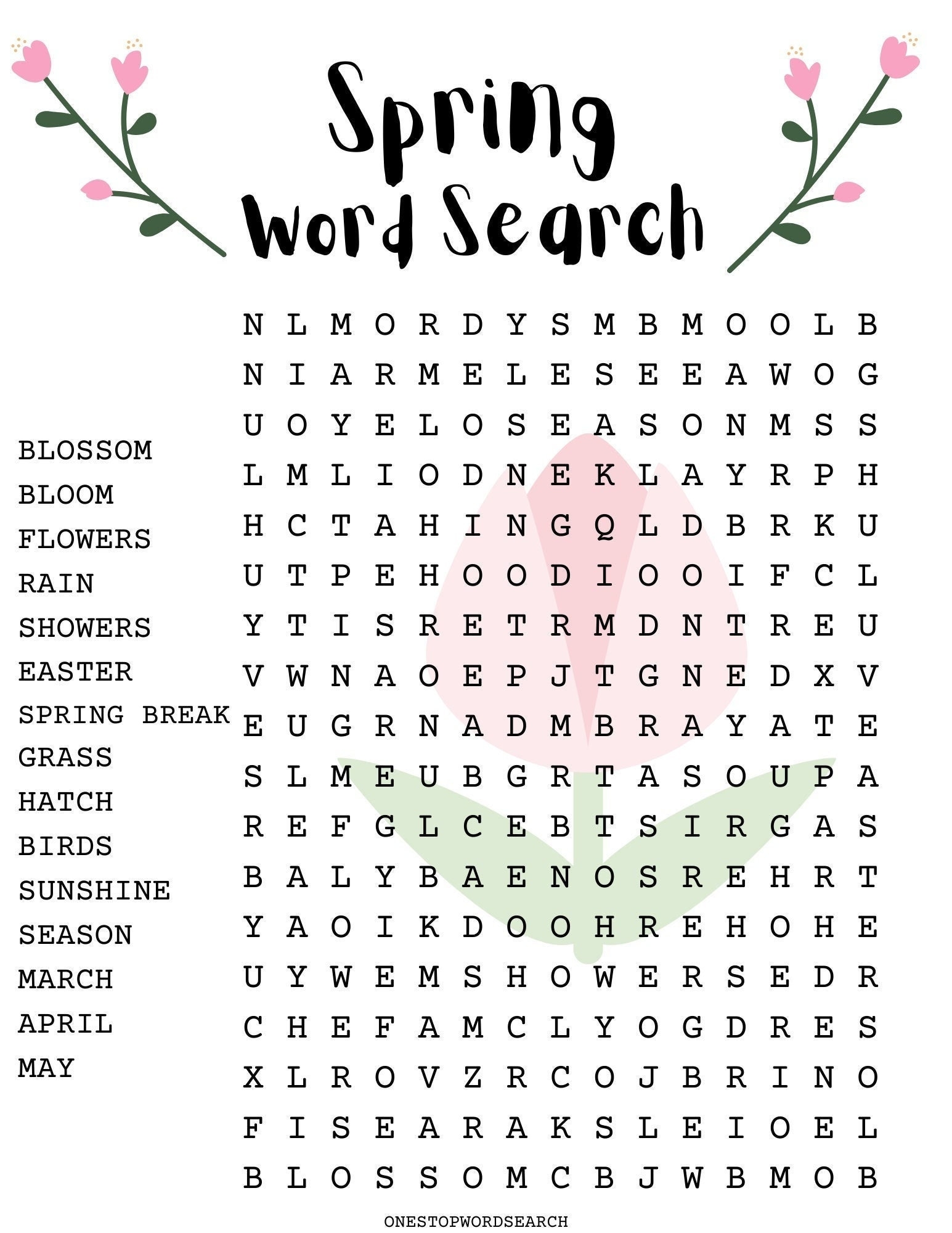 Spring Word Search Puzzle With Answer Sheet Seasonal Games Seasonal Puzzles Family Activities Children s Puzzles Etsy