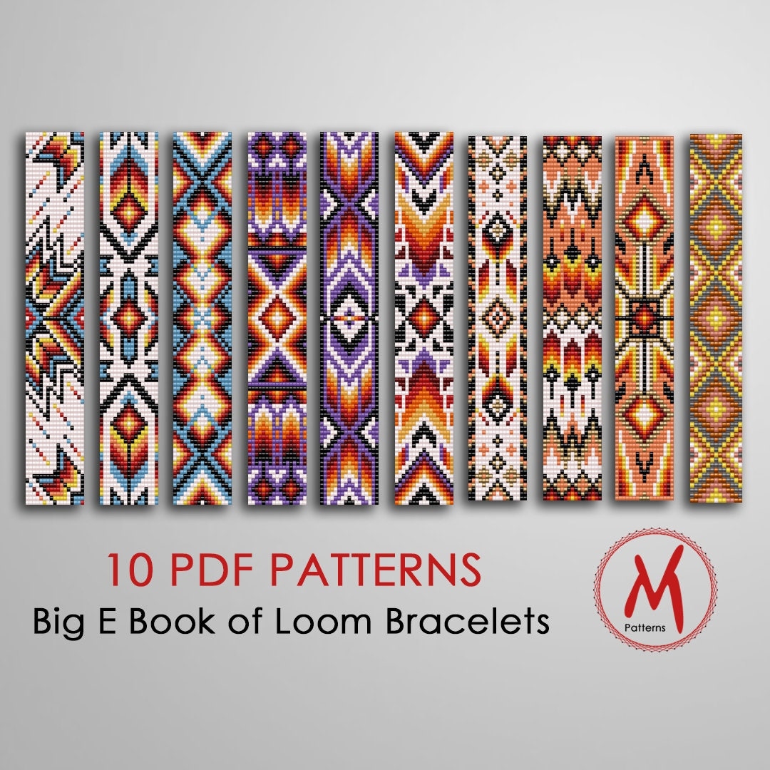 Square Big Set Loom Bead Patterns For Bracelets 10 Patterns Loomed Big E Book Native Inspired Beads 11 0 Size PDF Instant Download Etsy