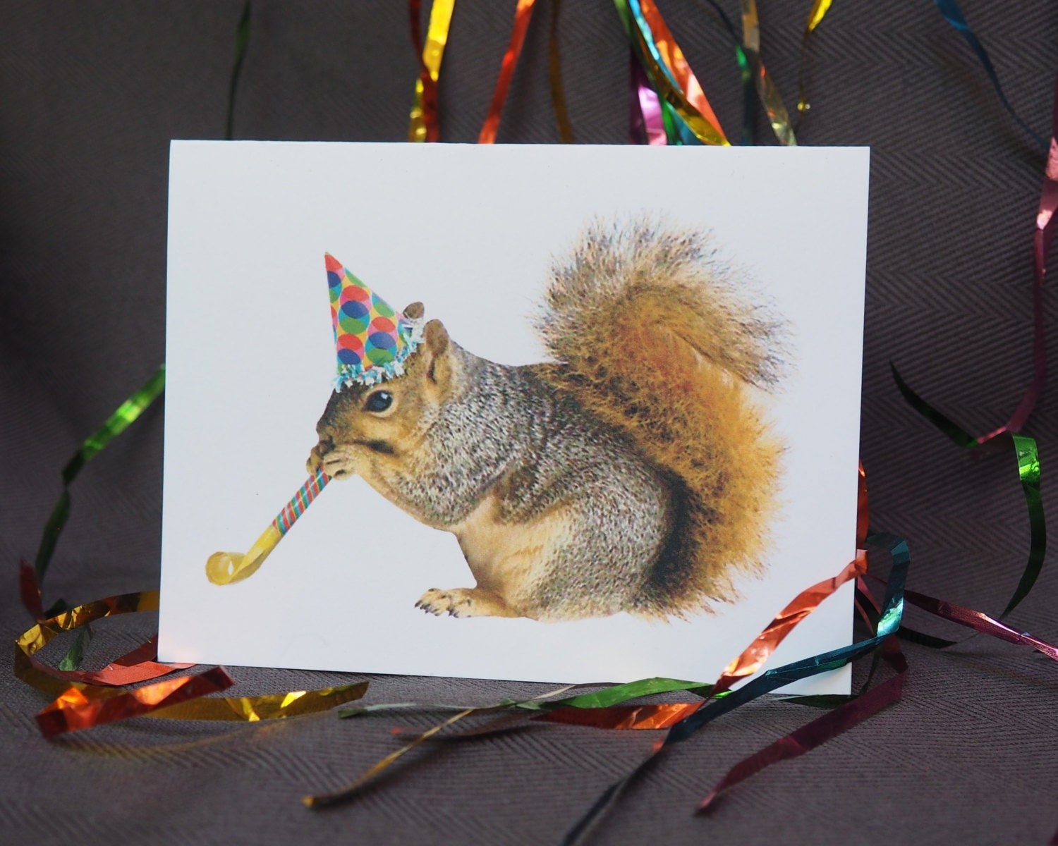 Squirrel With Party Blower Printable Birthday Card Digital Squirrel Card Etsy