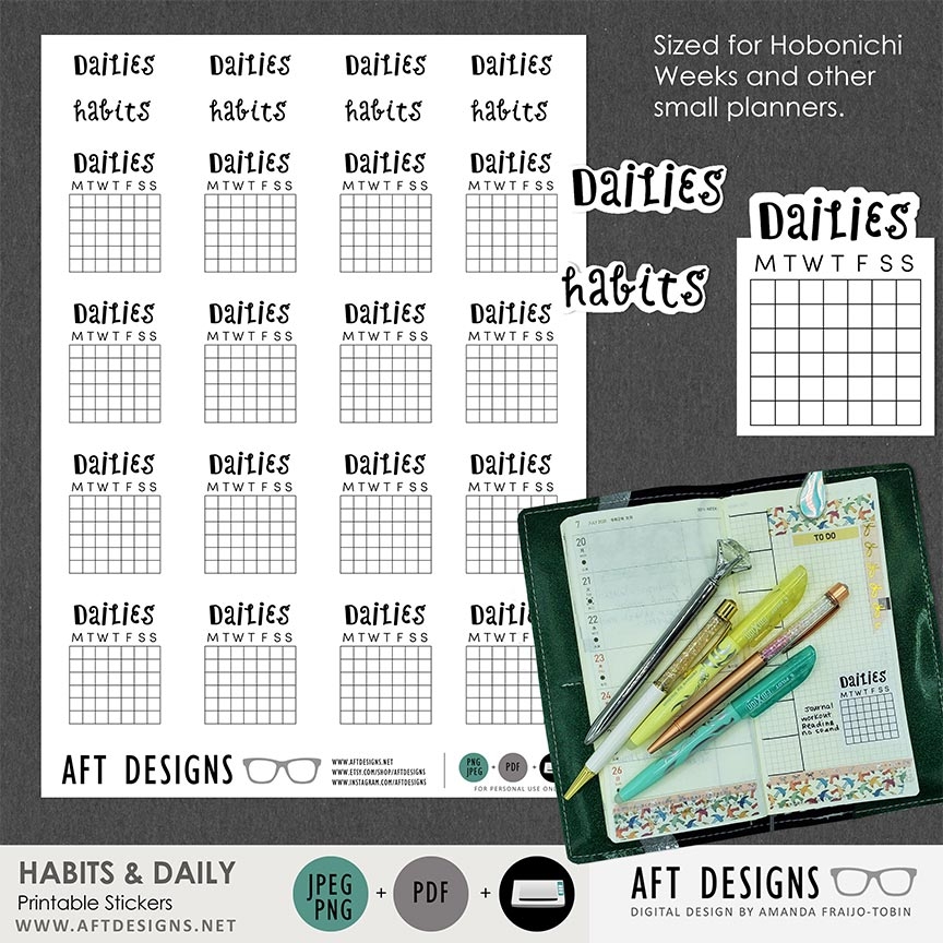 Stickers Habits Dailies printable Hobonichi Weeks By AFT Designs Amanda Fraijo Tobin Oscraps