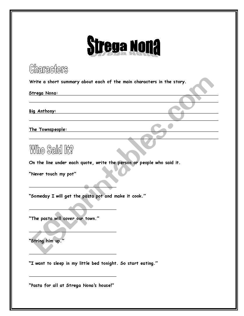 Strega Nona Magic Pot Writing Worksheets Library