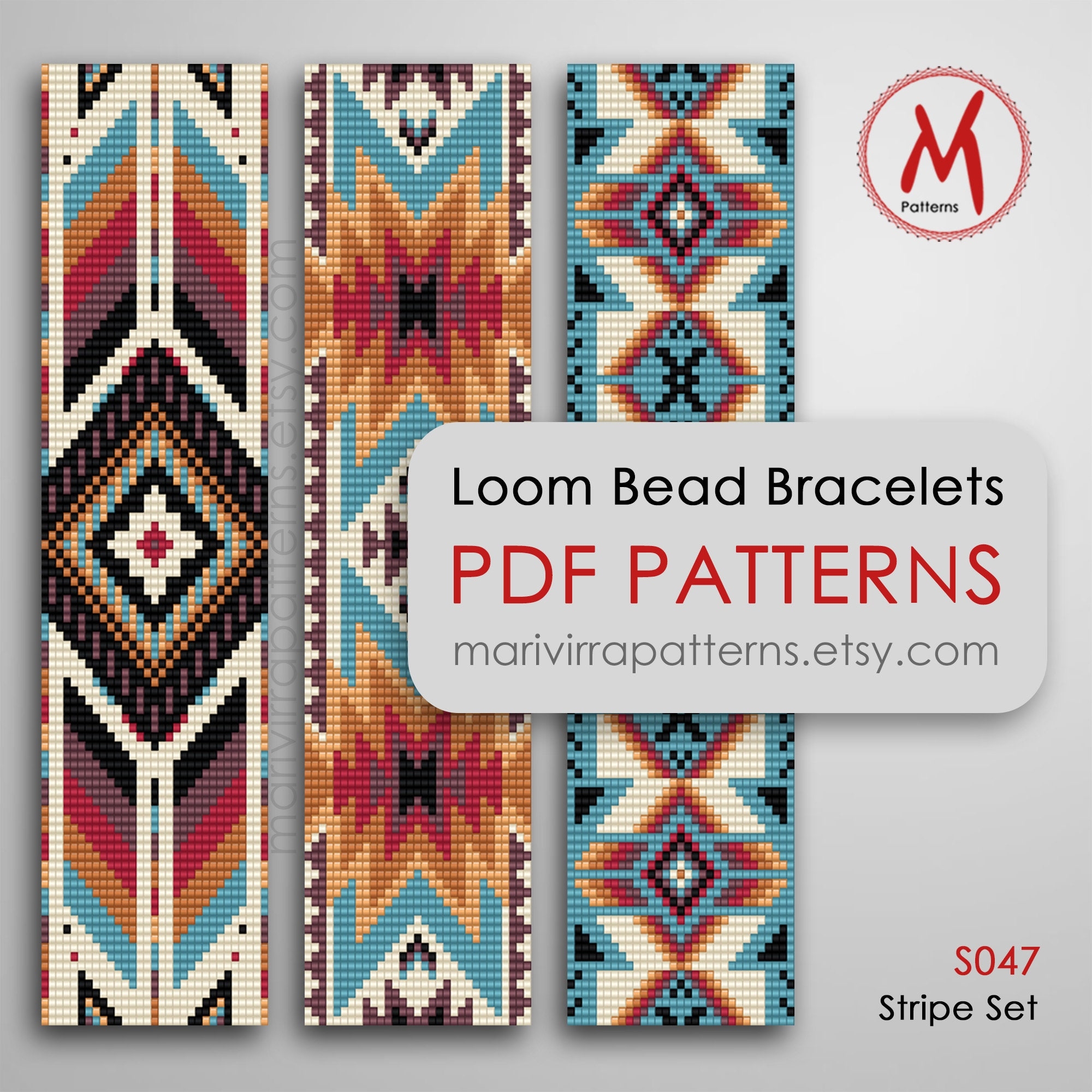 Stripe Big Set Loom Bead Patterns For Bracelets Set Of 3 Pattern Native Inspired Southwest Colors Beads 11 0 PDF Instant Download S046 Etsy