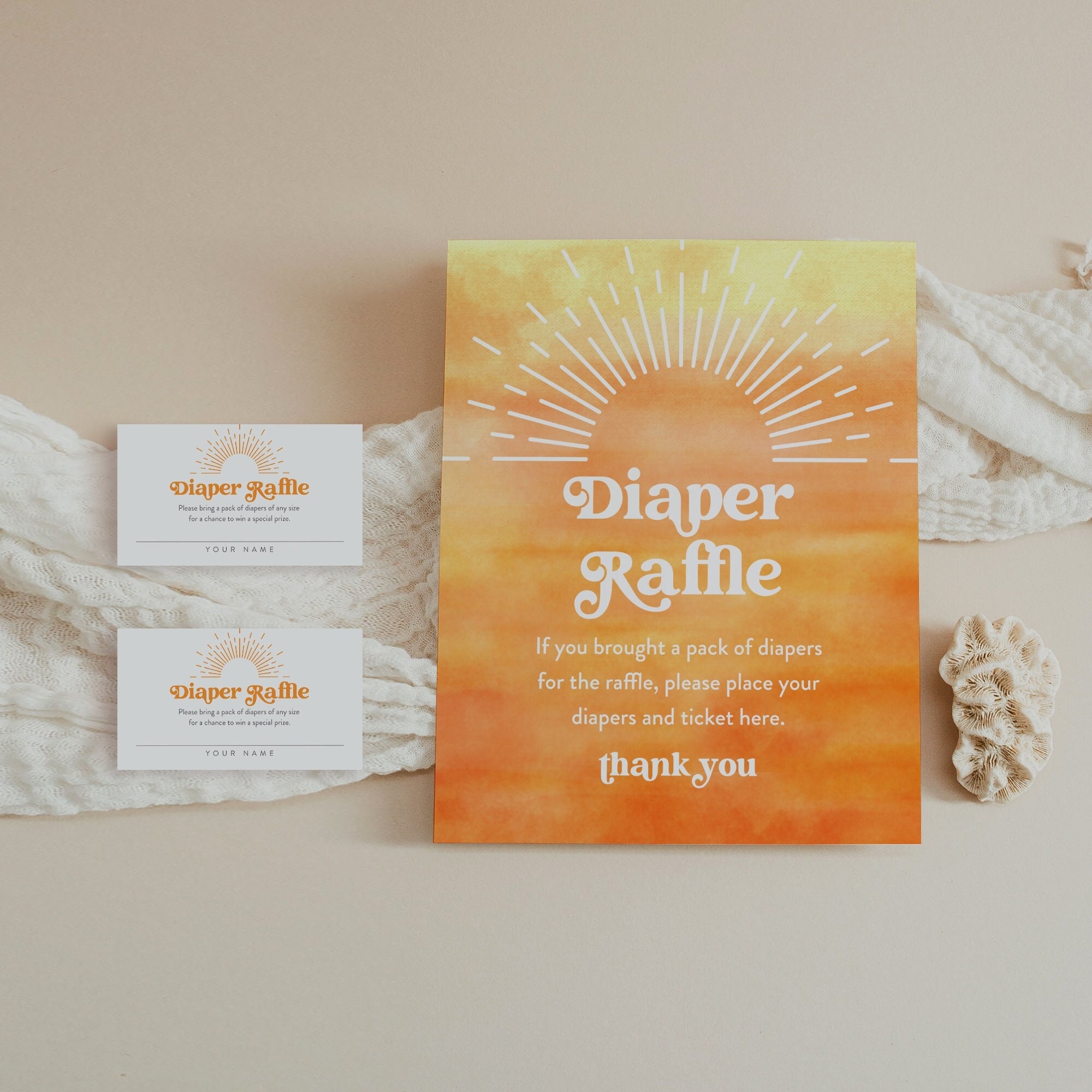Sun Diaper Raffle Game Printable Retro Sunburst Baby Shower Diaper Raffle Insert Sign Editable Template Instant Download 0048 132DR