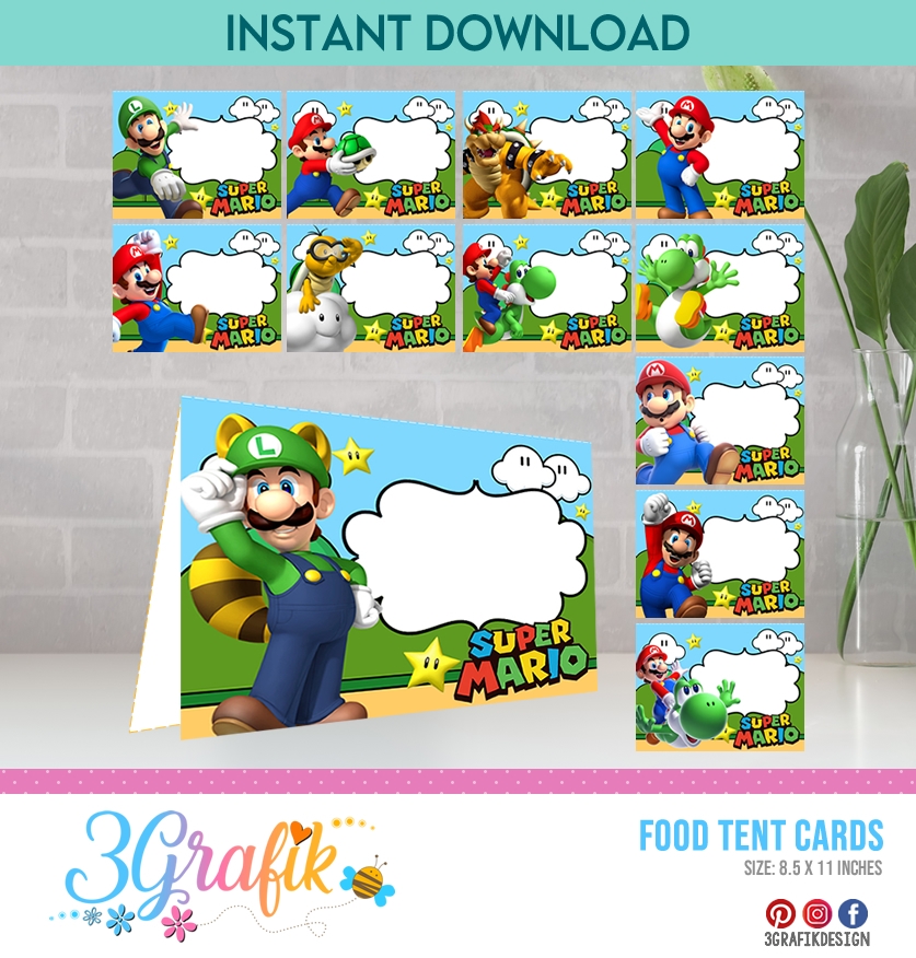  Super Mario Bros Food Tent Cards Printables Party Supplies