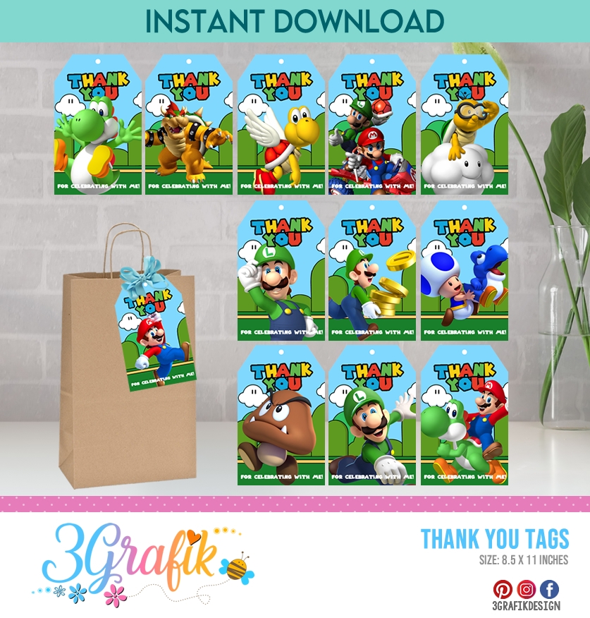 Super Mario Bros Thank You Tags Printable