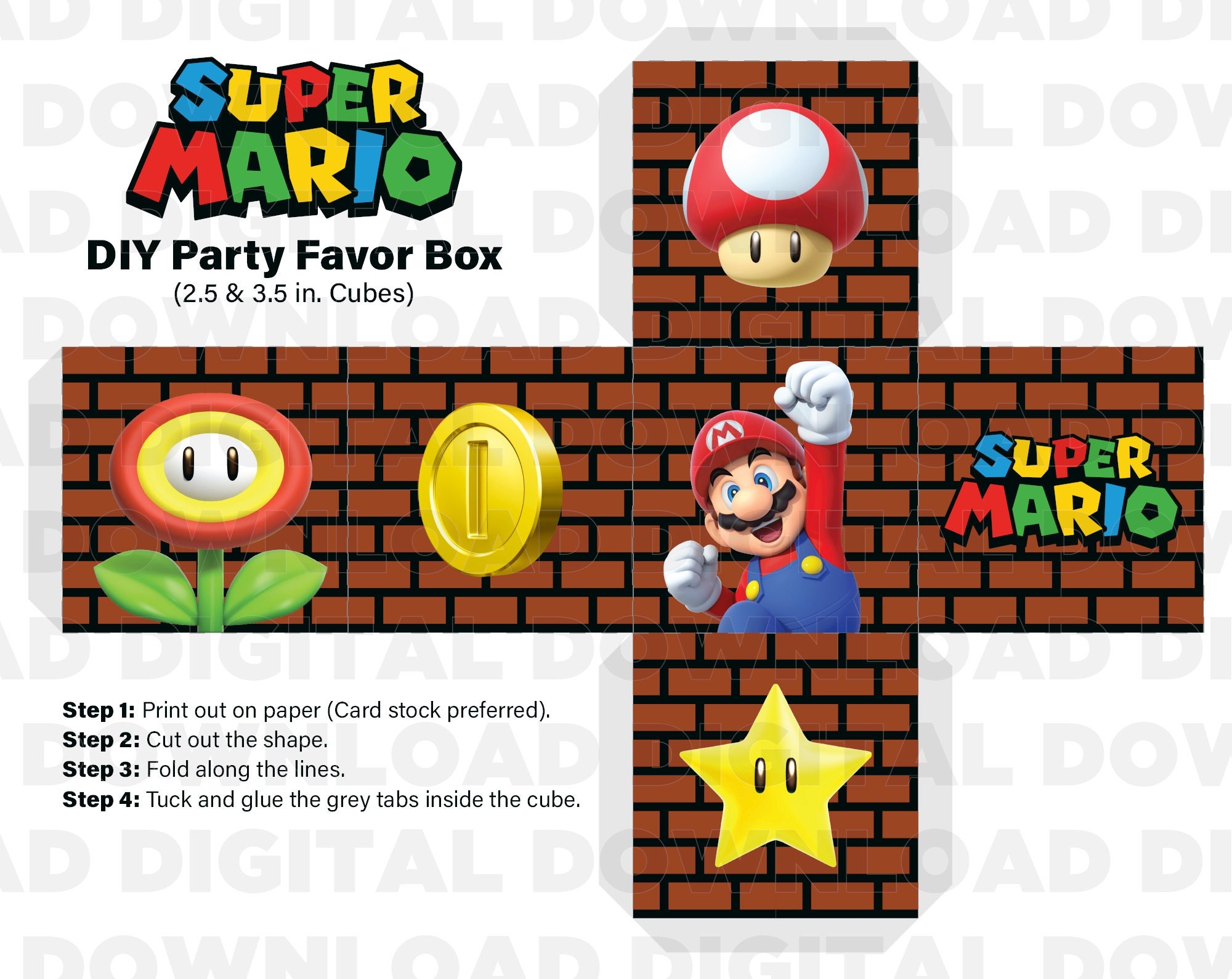 Super Mario DIY Cube Party Favors Crafts Activity Printable PDF Download 2 Sizes 2 5 In On Letter Paper And 3 5 In On A3 Paper Etsy
