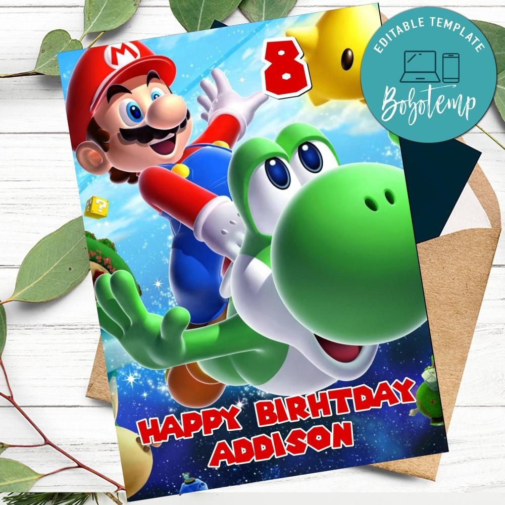 Super Mario Happy Birthday Card Bobotemp
