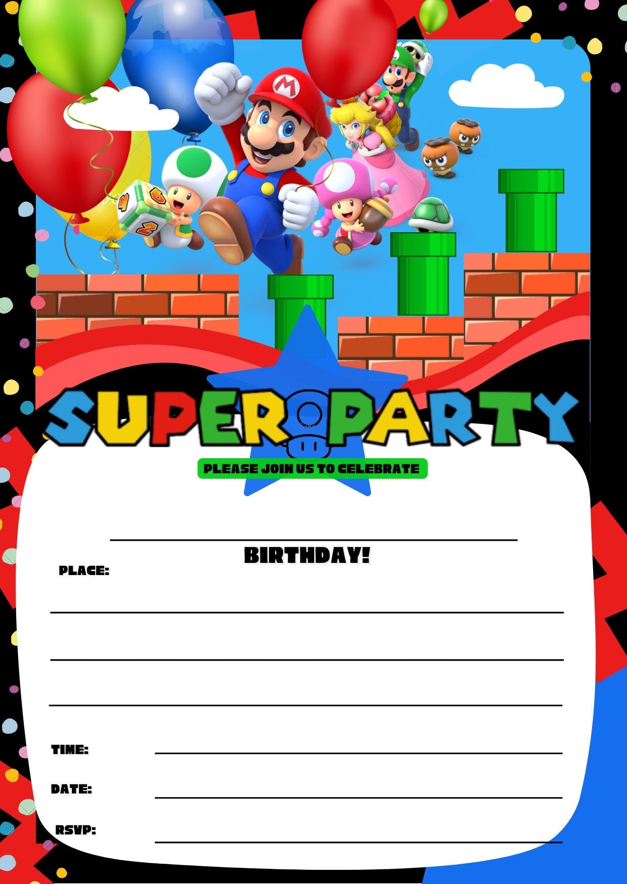 Free Printable Super Mario Invitations