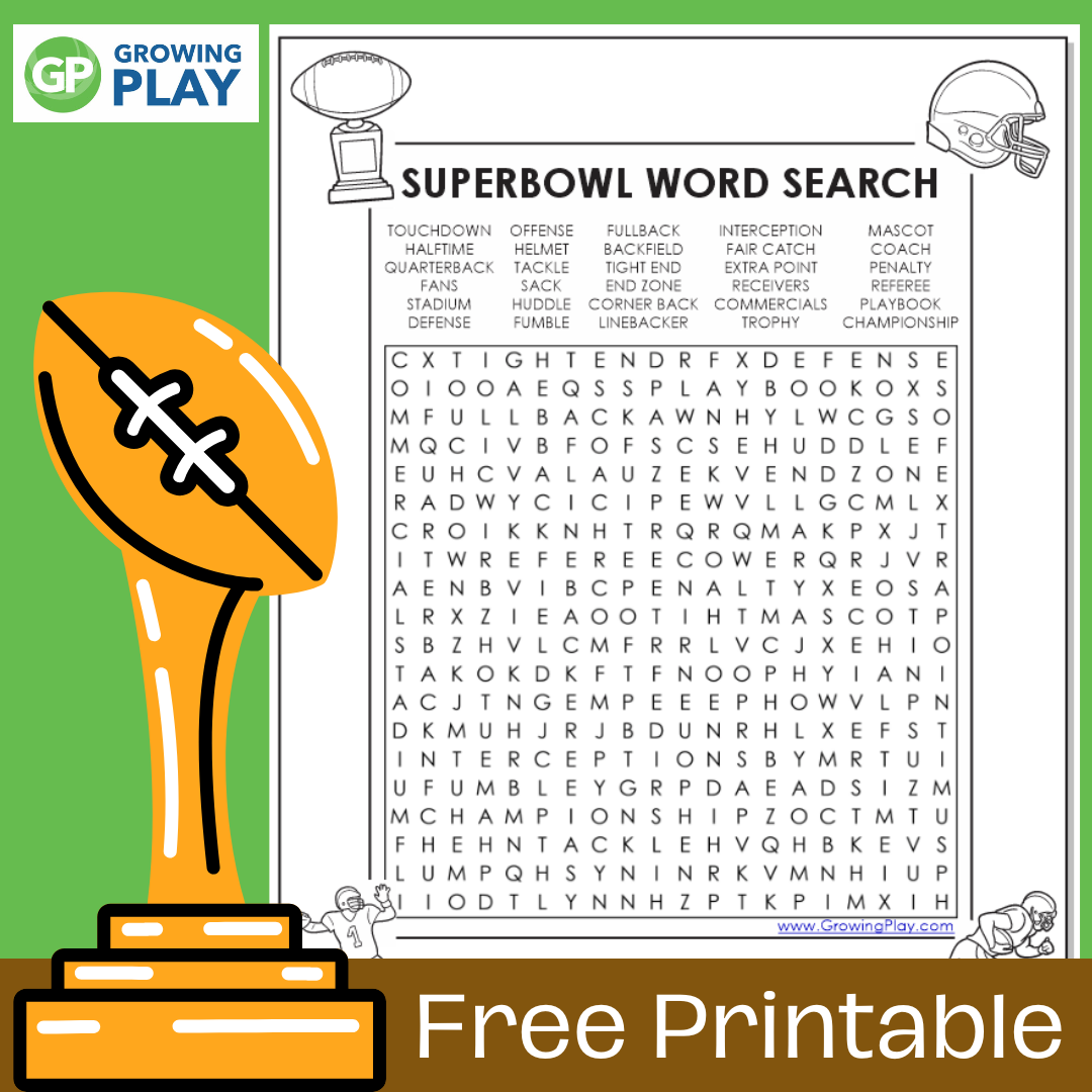 Superbowl Word Search Free Printable Growing Play