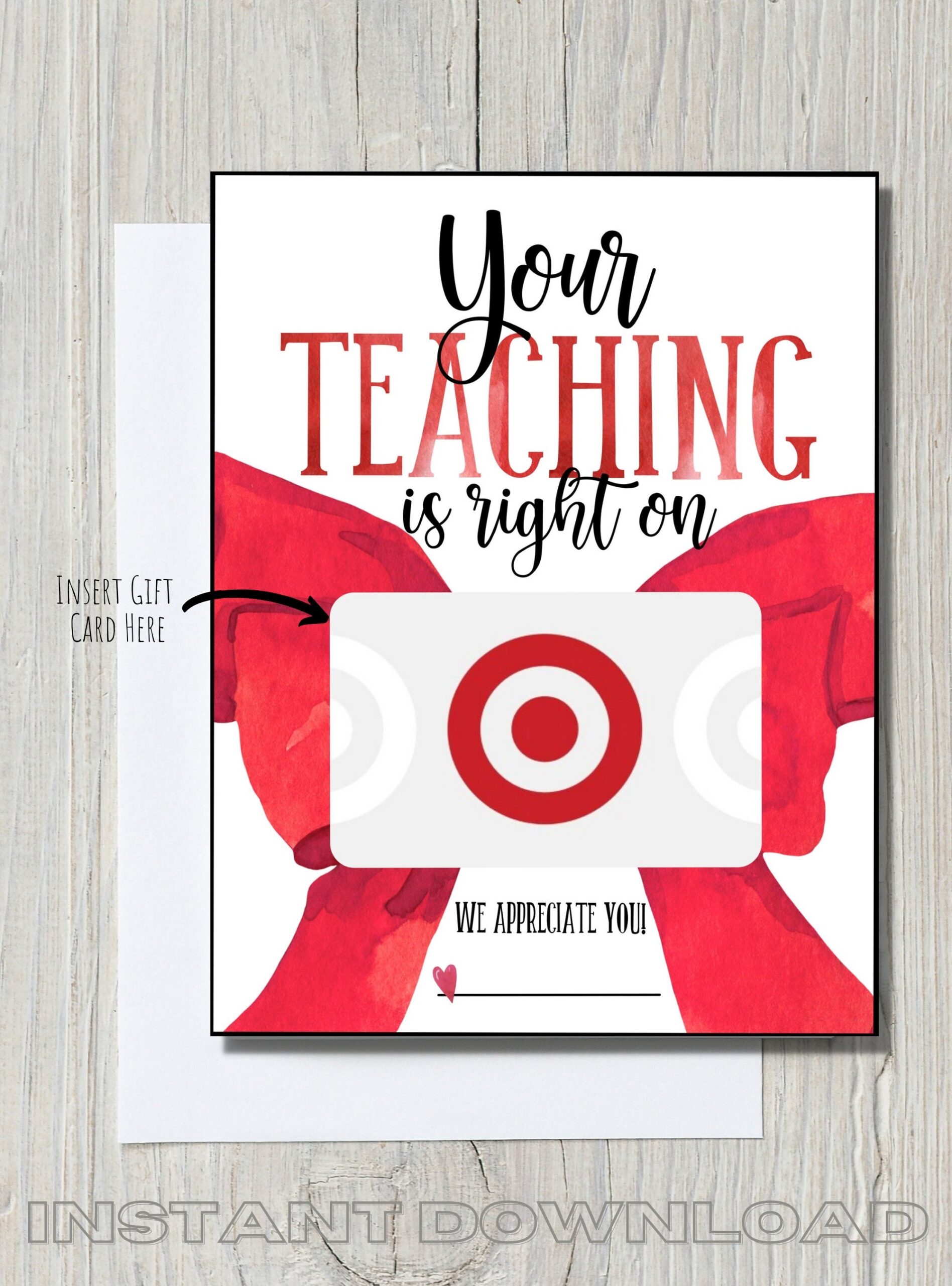 TEACHER APPRECIATION Target Teacher Appreciation Gift Card Thank You Note 5x7 Gift Card Holder INSTANT Download Etsy