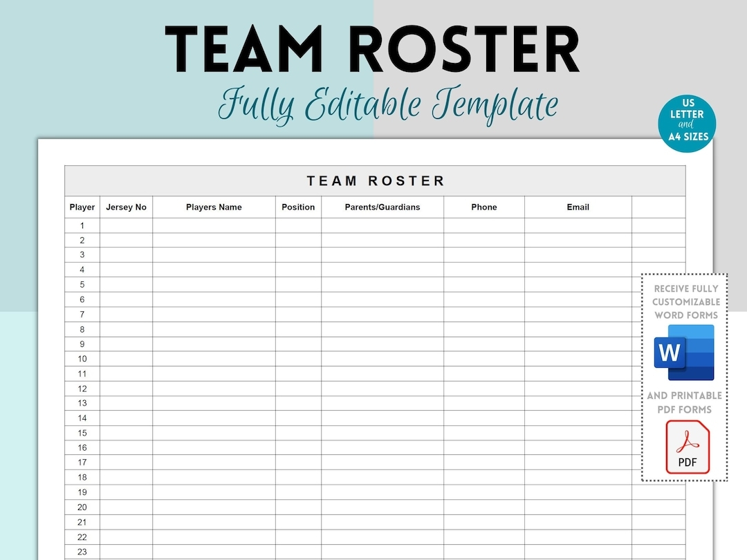 Team Roster Sports Roster Printable Soccer Team Roster Softball Roster Football Roster Editable Word Printable PDF Etsy