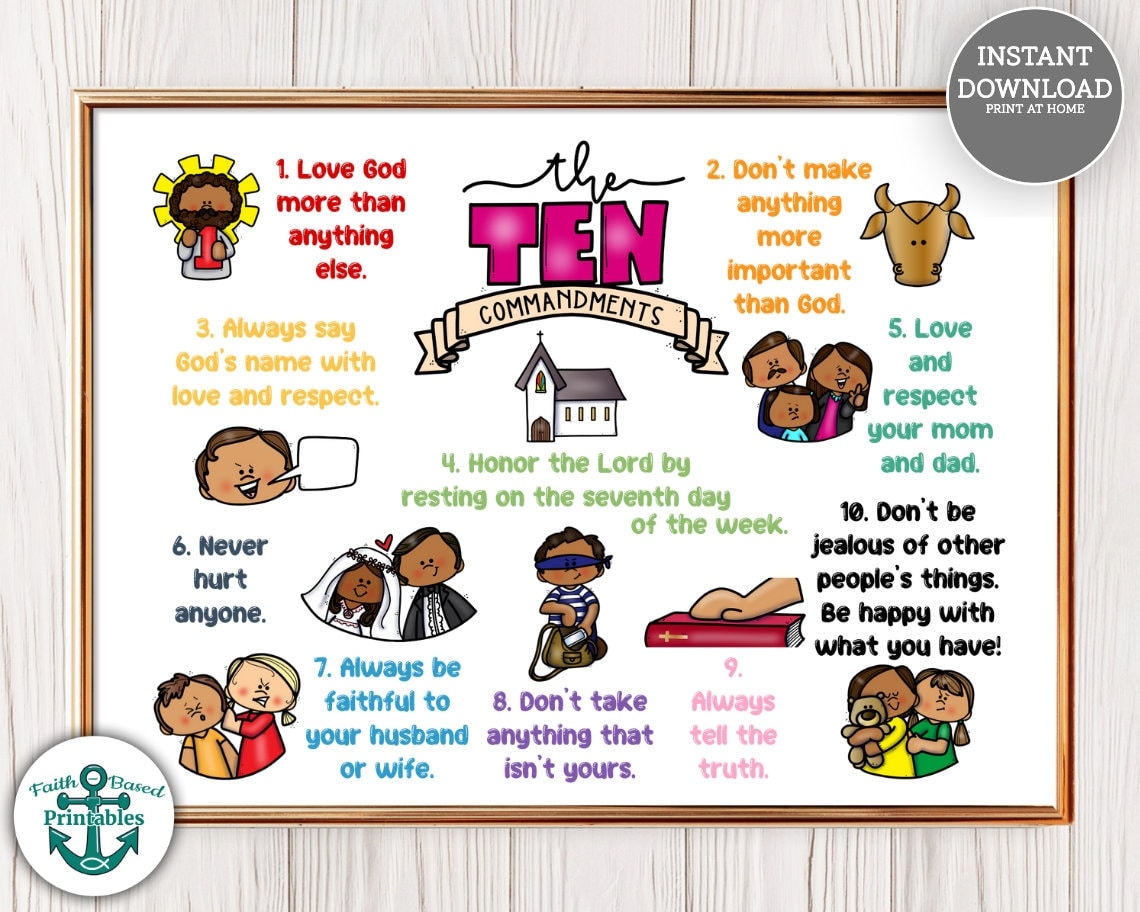 Ten Commandments Printable Ten Commandments Sign 10 Commandments For Kids Christian Wall Art Christian Homeschool Printable Bible Exodus 20 Etsy
