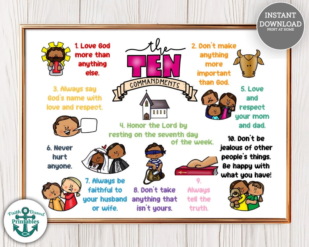 Ten Commandments Printable Ten Commandments Sign 10 Commandments For Kids Christian Wall Art Christian Homeschool Printable Bible Exodus 20 Etsy