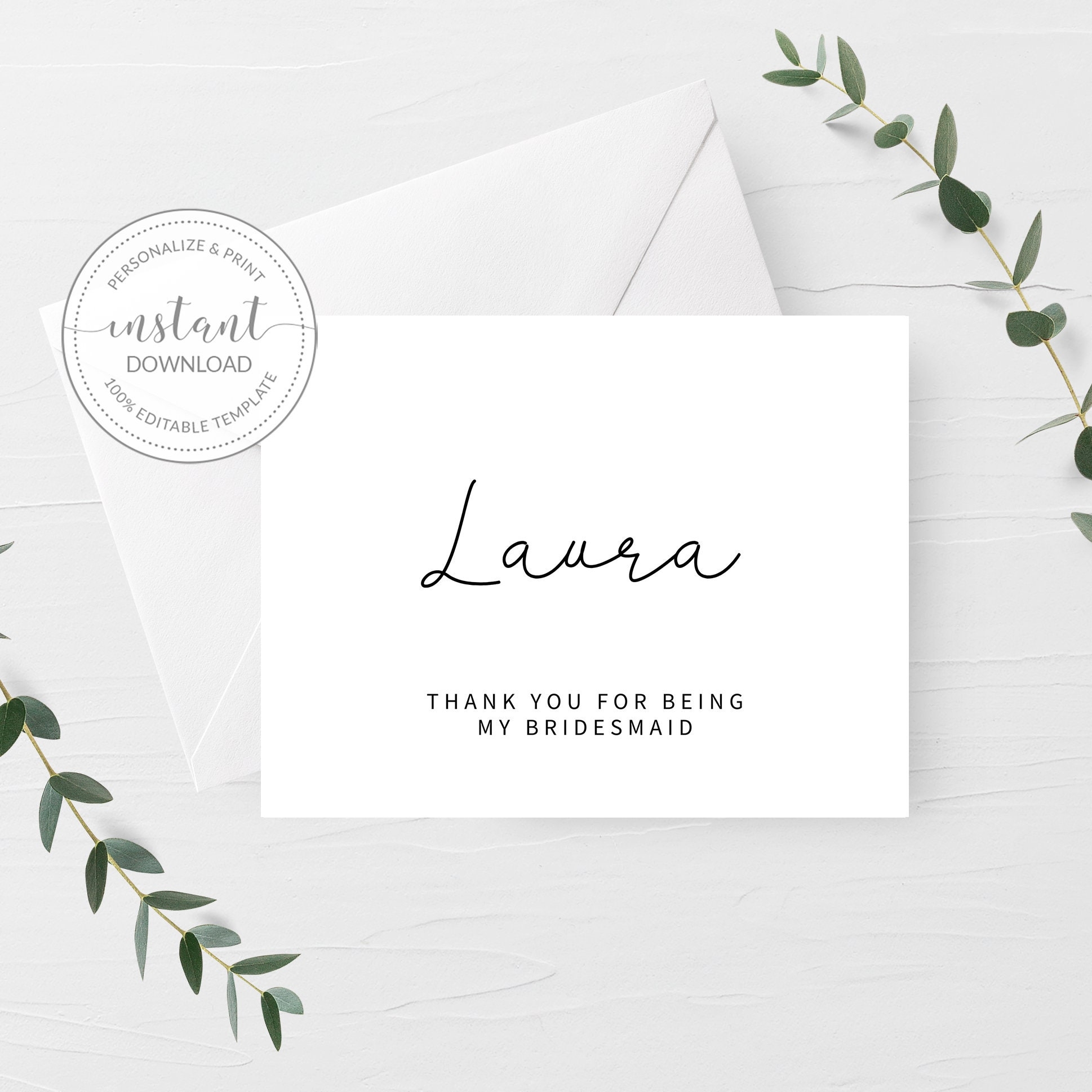 Thank You Bridesmaid Card Printable Personalized Bridesmaid Card Template To My Bridesmaid Card DIGITAL DOWNLOAD A2 Size Etsy