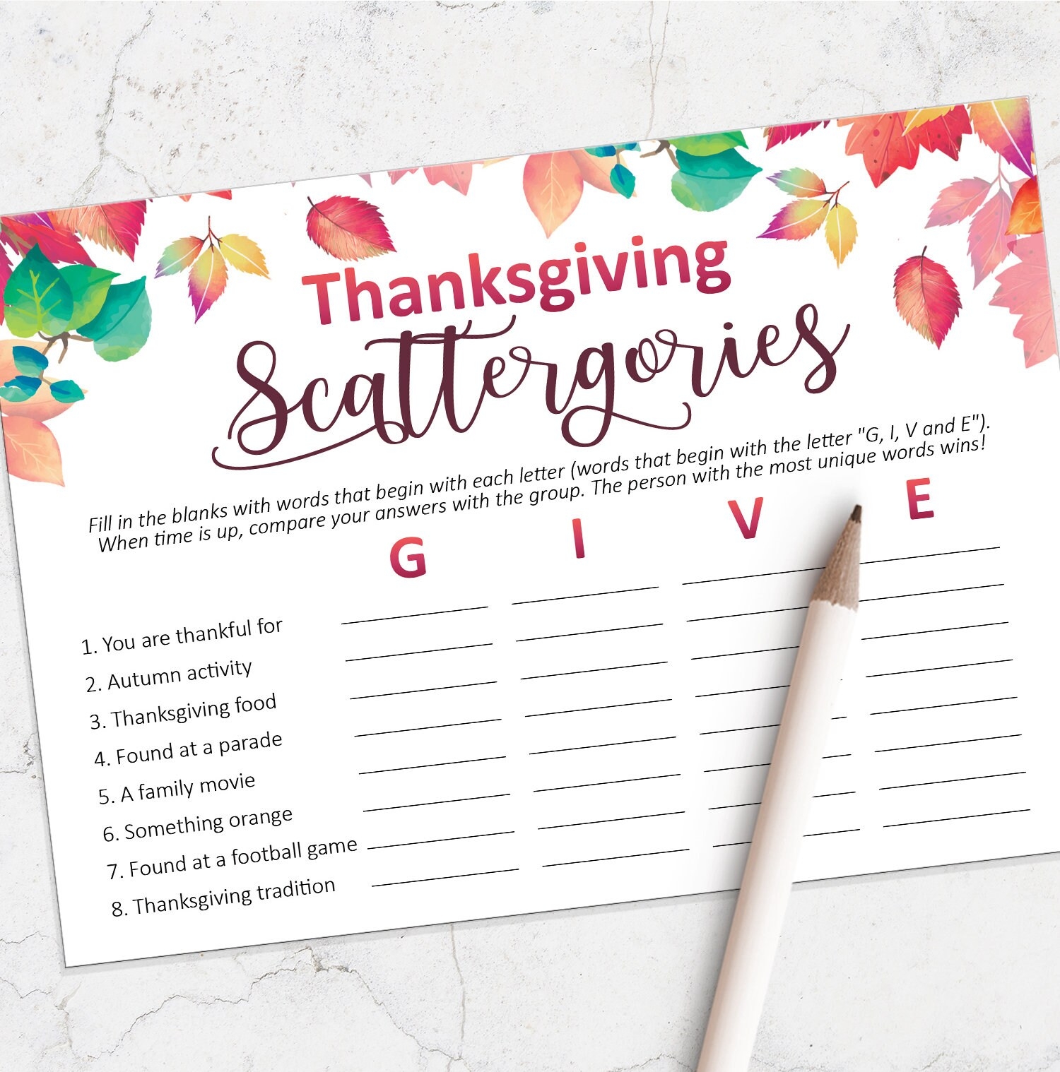 Thanksgiving Games Printable Scattergories Game For Thanksgiving Friendsgiving Thanksgiving Entertaining Thanksgiving Printable Etsy