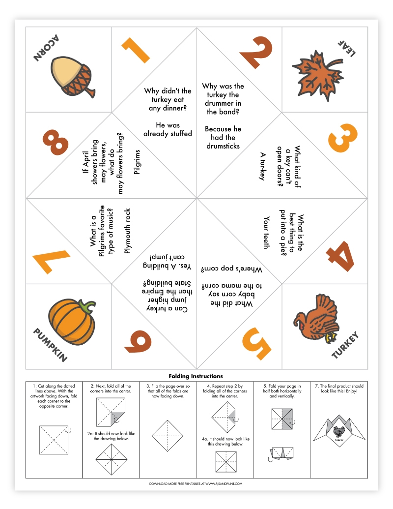 Thanksgiving Joke Cootie Catcher Free Printable Pjs And Paint