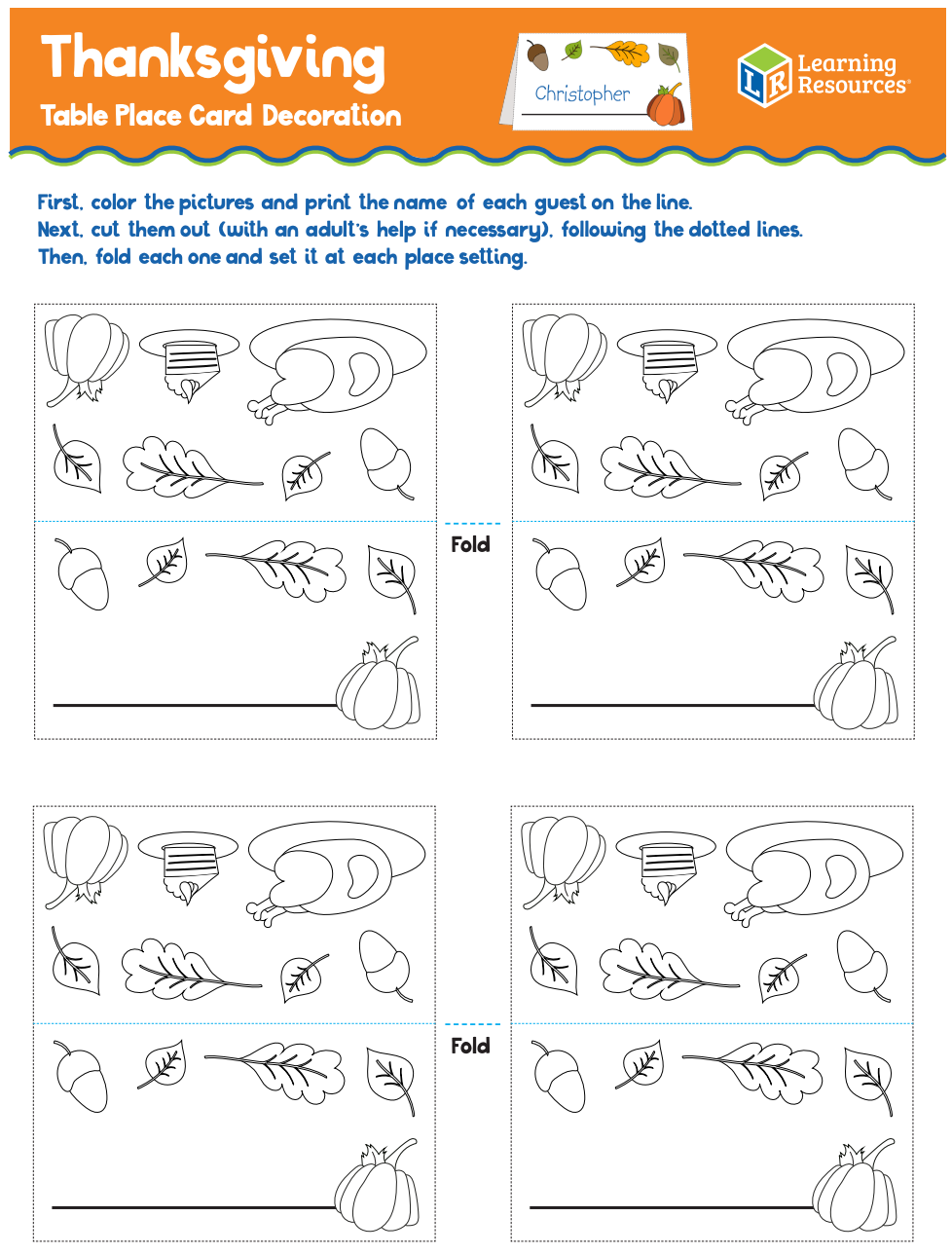 Thanksgiving Printable Make A Table Place Card Decoration