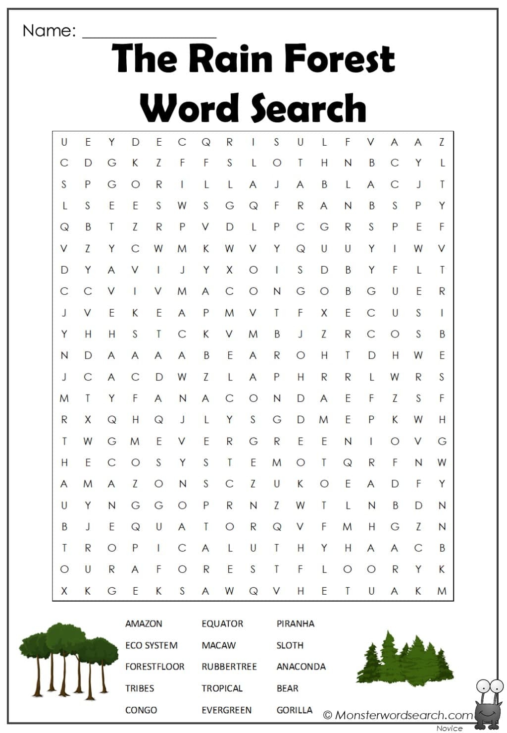 The Rain Forest Word Search Monster Word Search