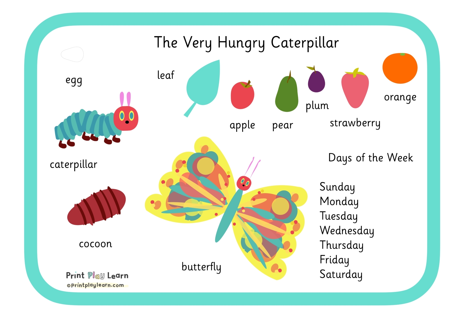 The Very Hungry Caterpillar Page 1 Free Teaching Resources Print Play Learn