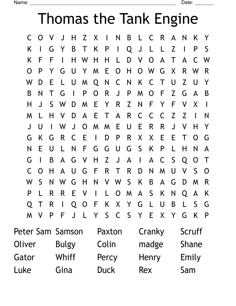 Thomas The Tank Engine Word Search WordMint