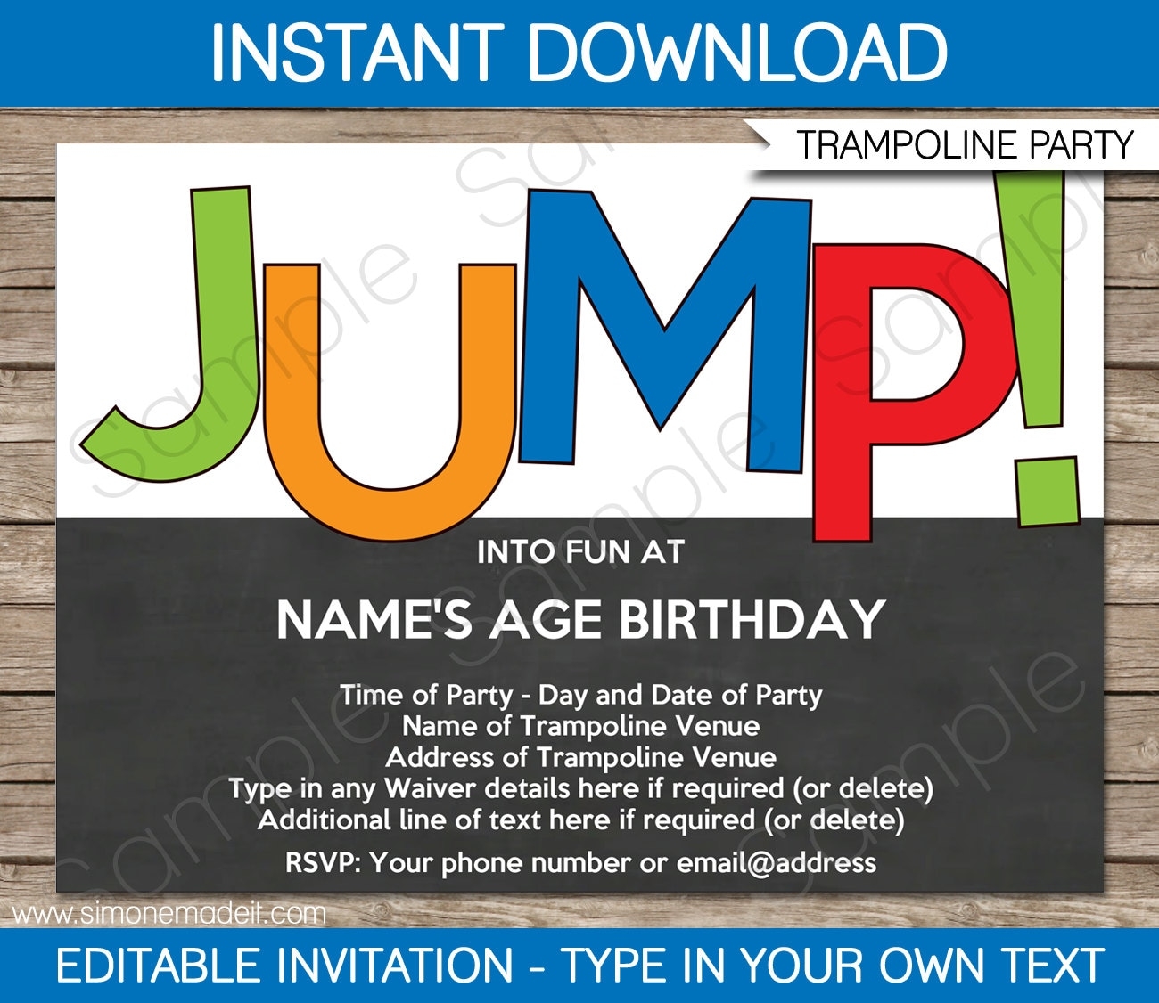 Trampoline Birthday Party Invitation Printable Template Jump Trampoline Park Invite INSTANT DOWNLOAD EDITABLE Text You Personalize Etsy