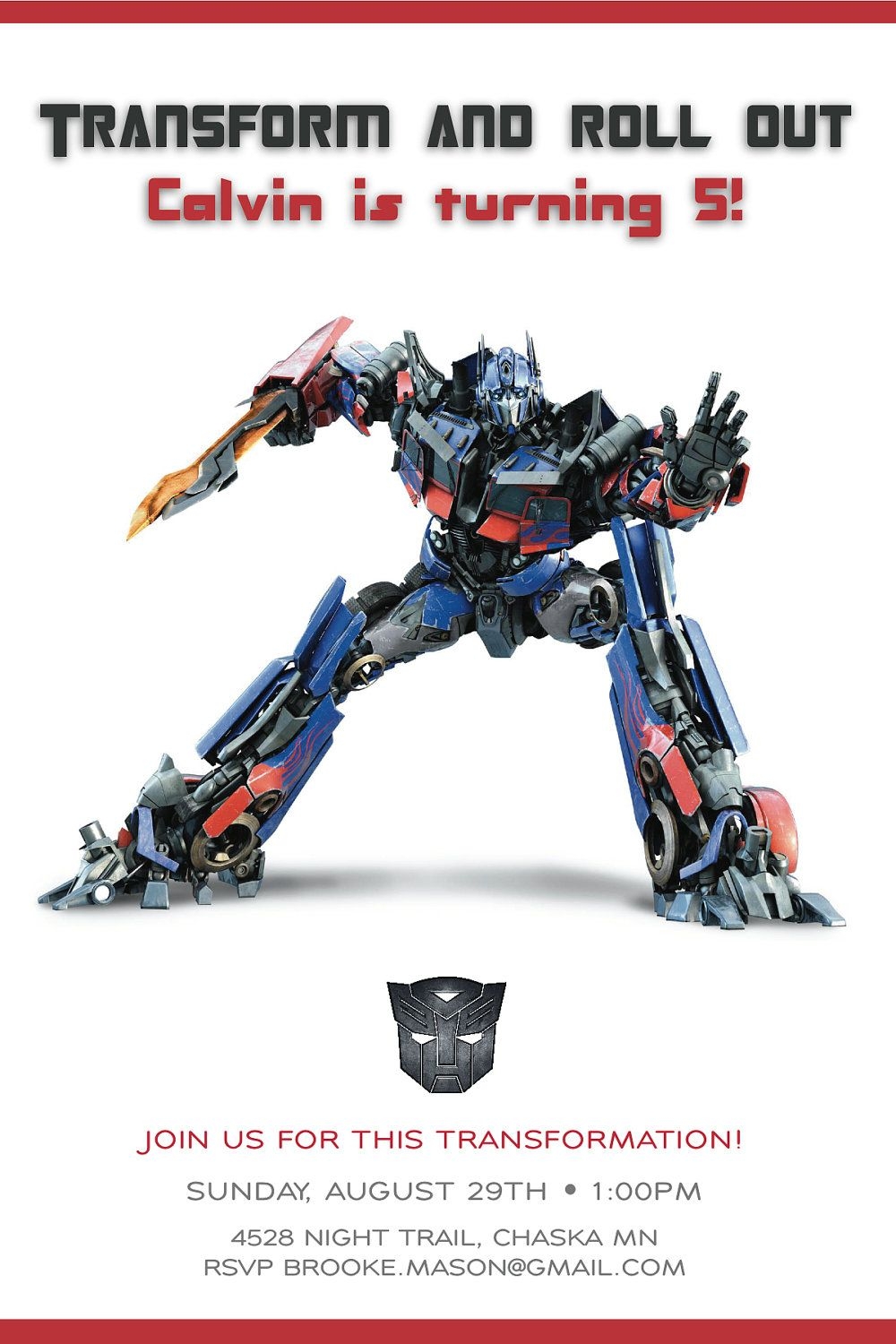 Transformer Birthday Invitations