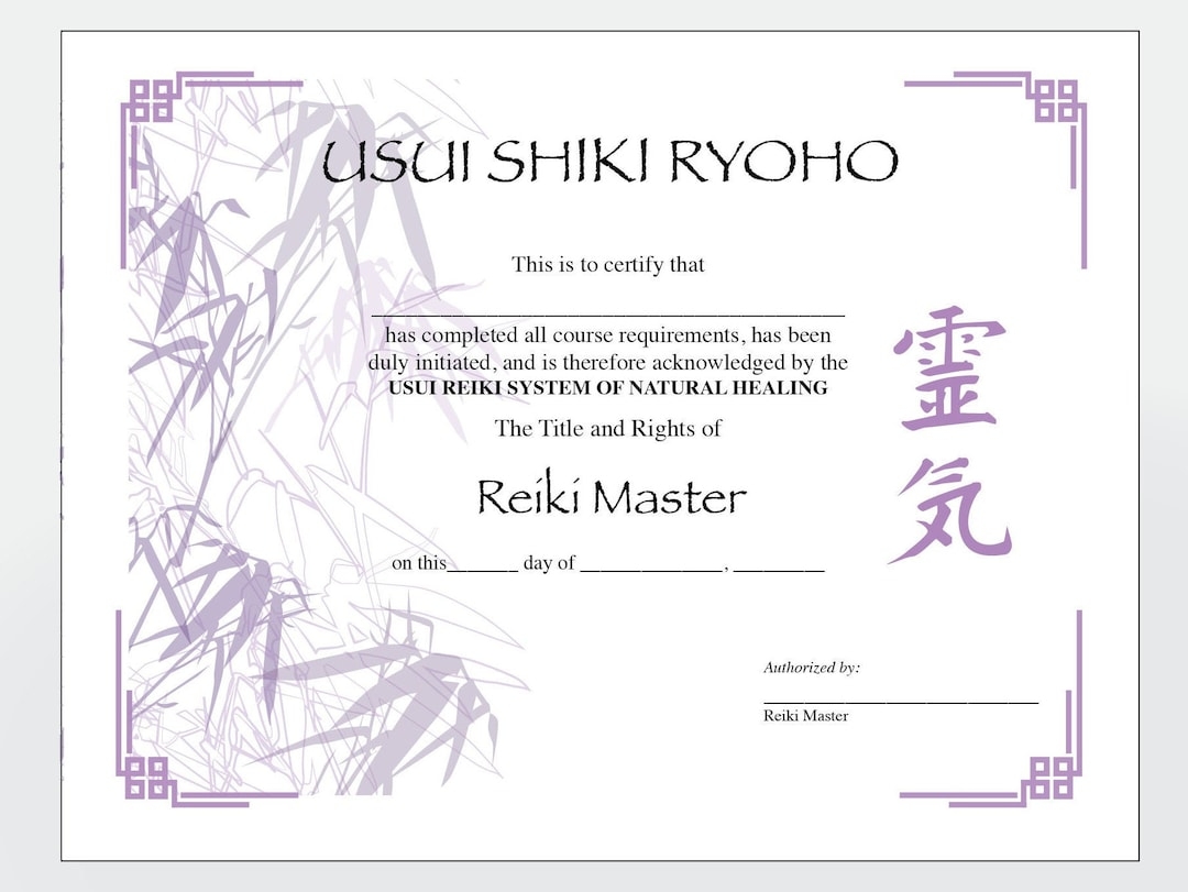 Two Usui Reiki Master Certificate Templates With Symbol Printable Etsy