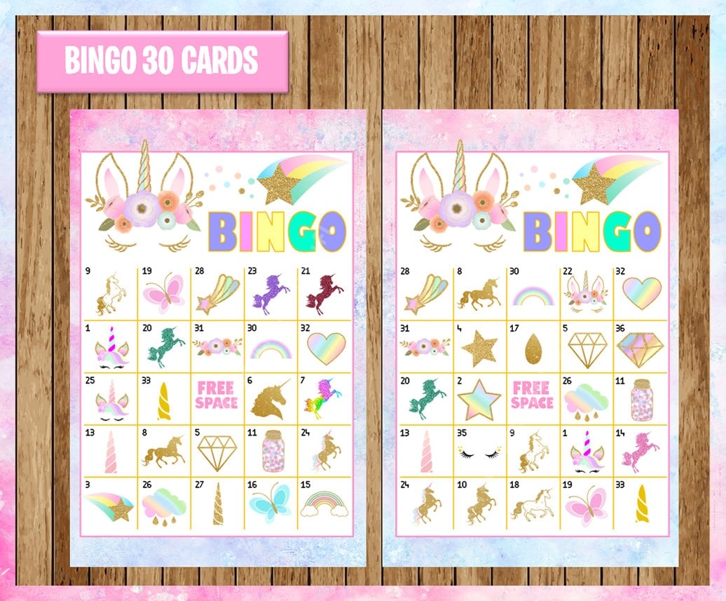 Unicorn Bingo Game Instant Download Printable Unicorn 30 Cards Unicorn Printable Bingo Etsy