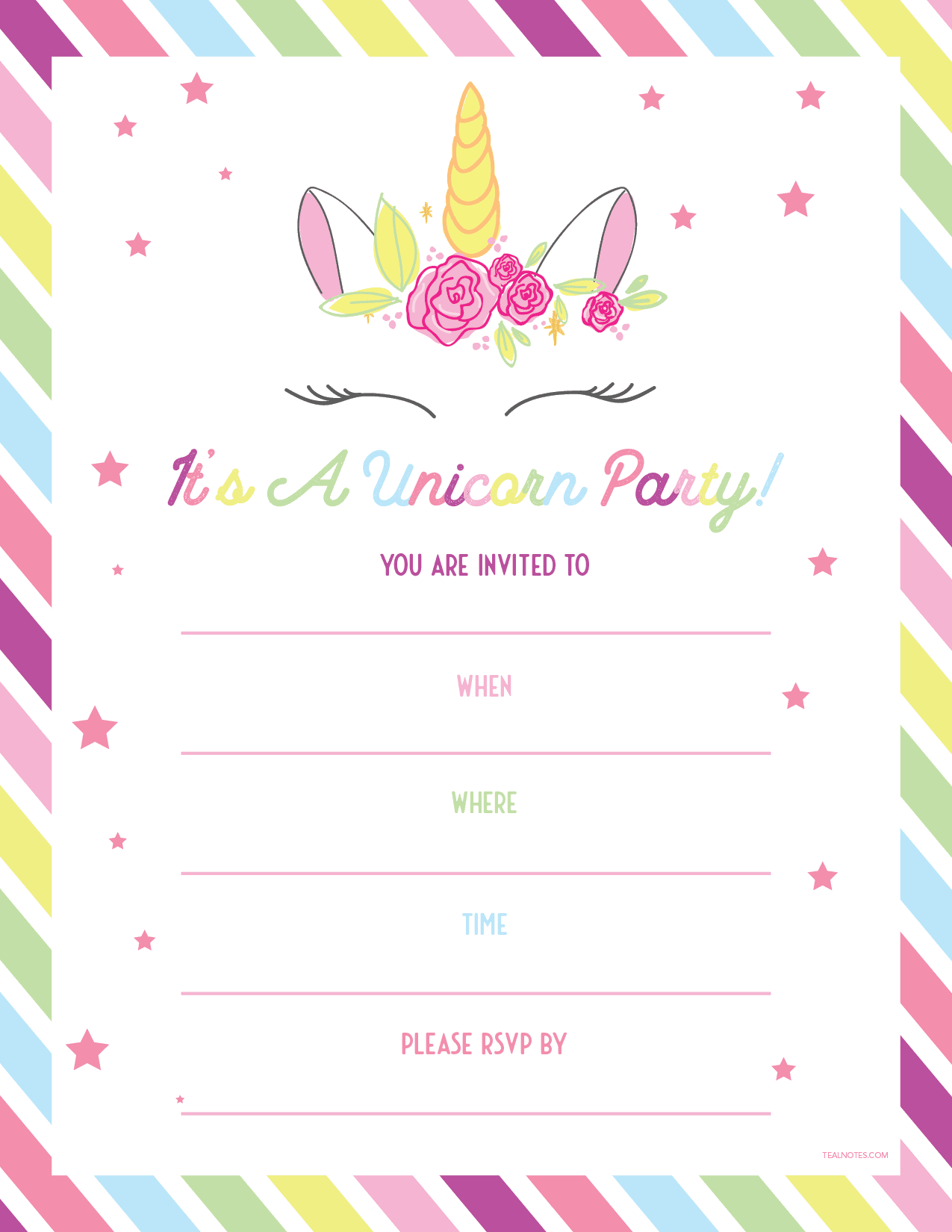 Printable Unicorn Invitations Free