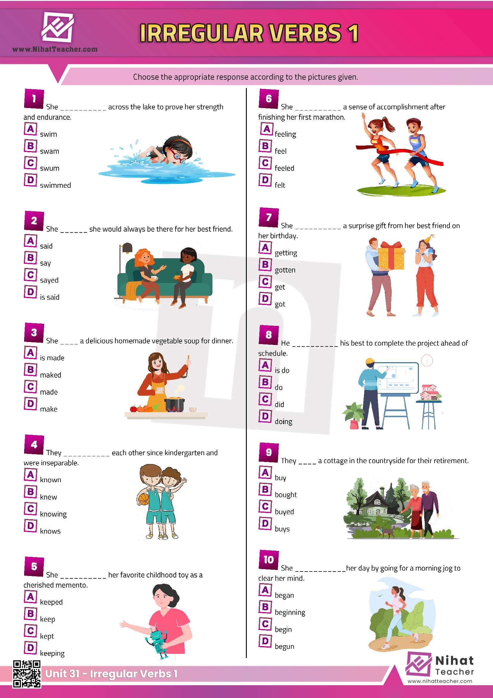 Unit 31 Irregular Verbs 1 Quiz Free English Learning And Worksheets Library