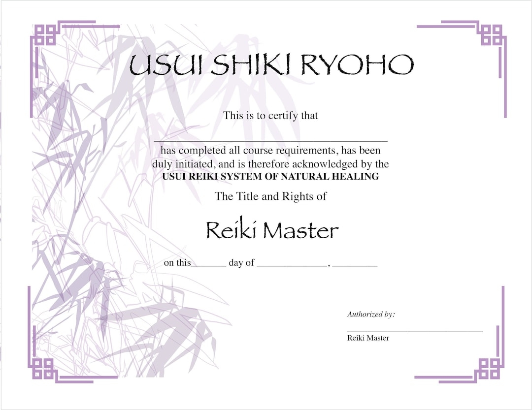 Usui Reiki Master Certificate Templates Printable Etsy