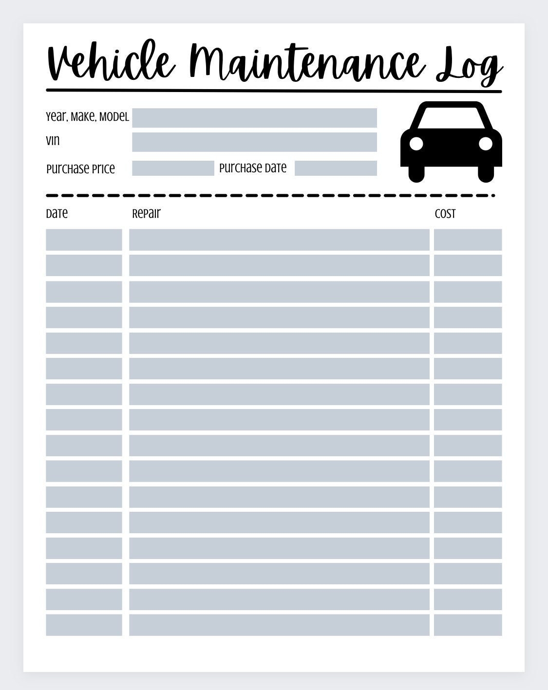 Vehicle Maintenance Log Free Printable