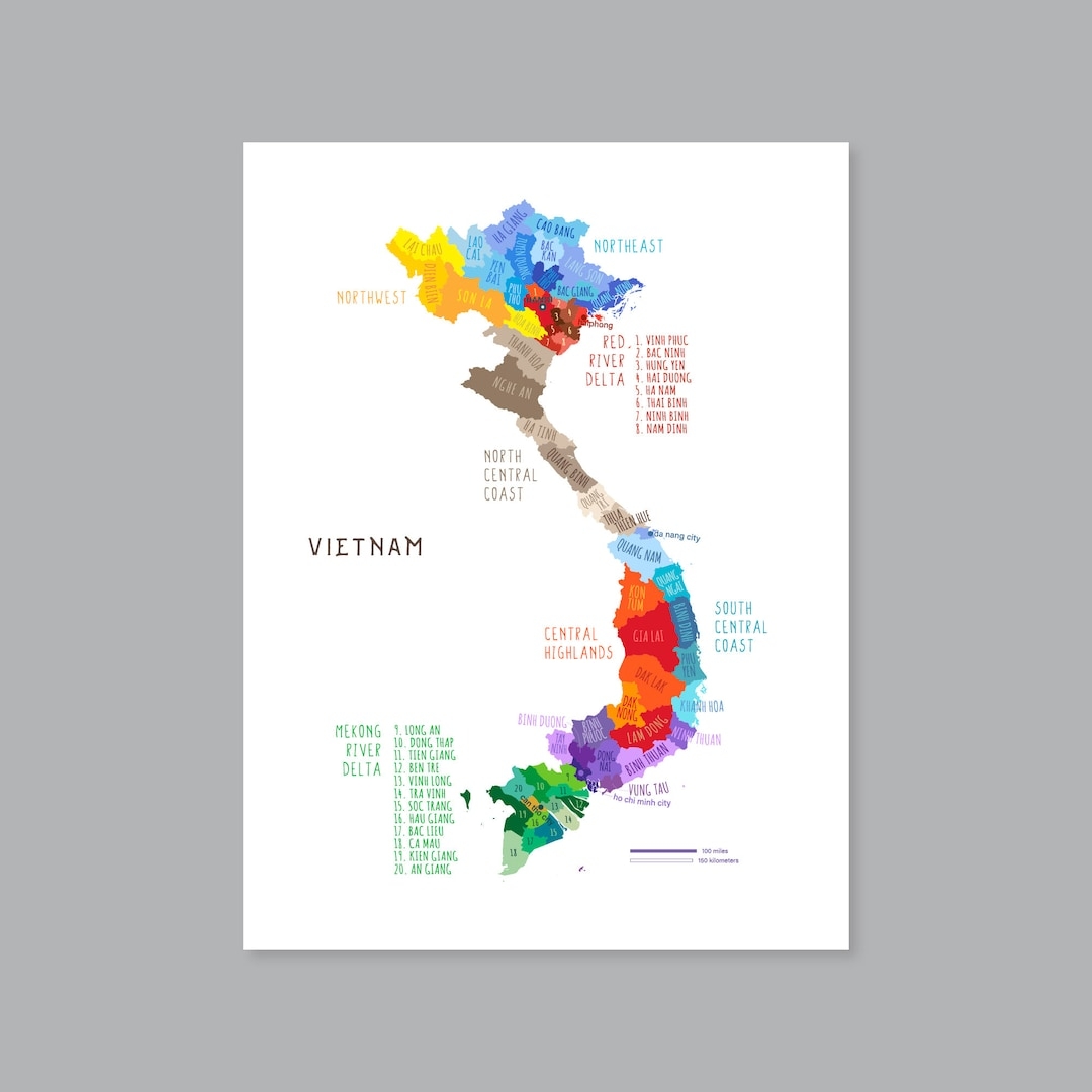 Vietnam Map Region PRINTABLE Vietnam Provinces Labeled Vietnam Map Modern Home Decor P576 Etsy