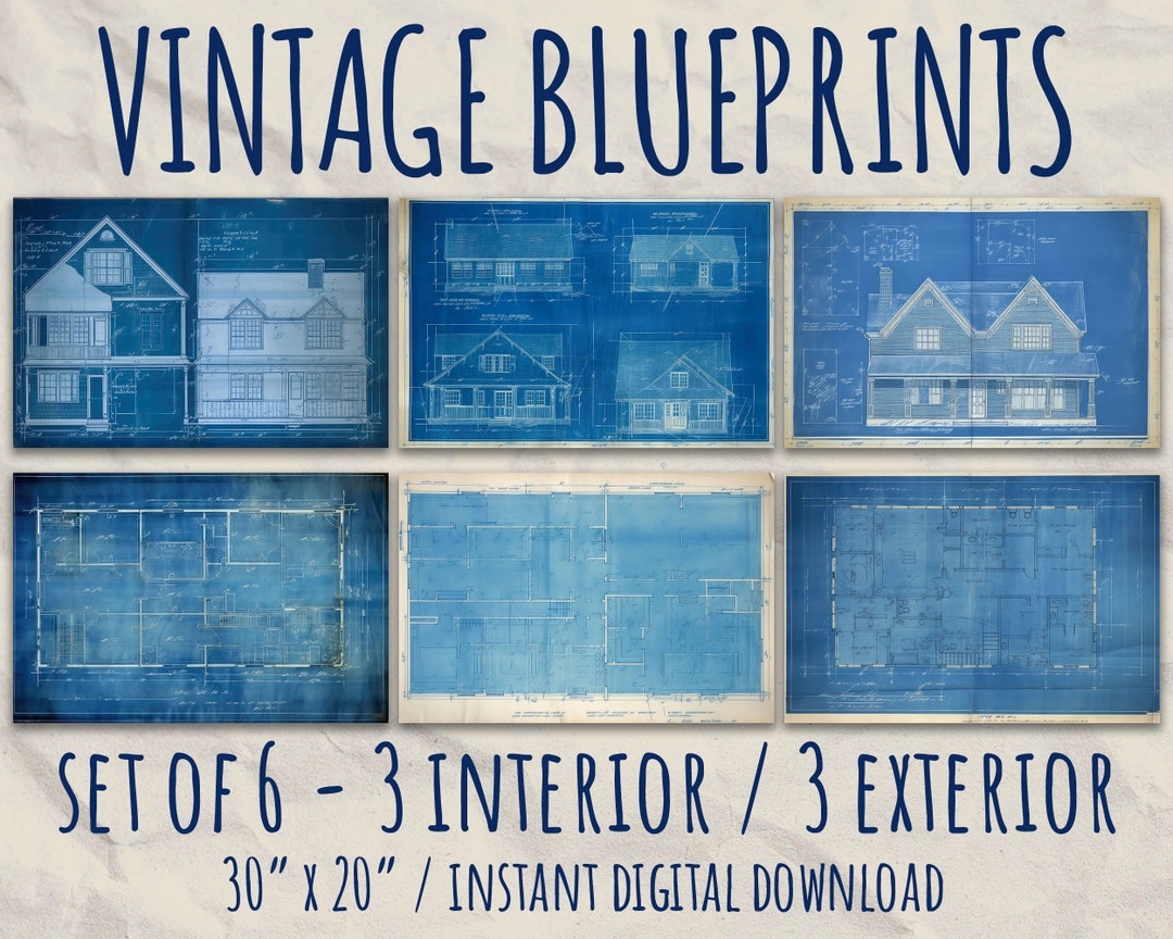 Vintage Blueprints Of American Home Bundle Of 6 Illustrations Printable Architecture Wall Art For Home Or Office INSTANT DIGITAL DOWNLOAD Etsy