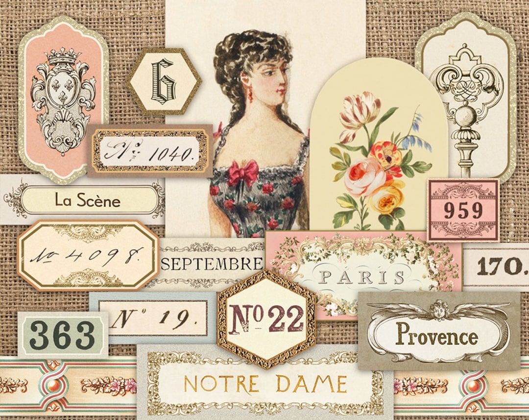Vintage French Journal Ephemera Junk Journal Papers French Journal Labels Paris Printable Vintage Numbers Ephemera junk Journal Supplies Etsy