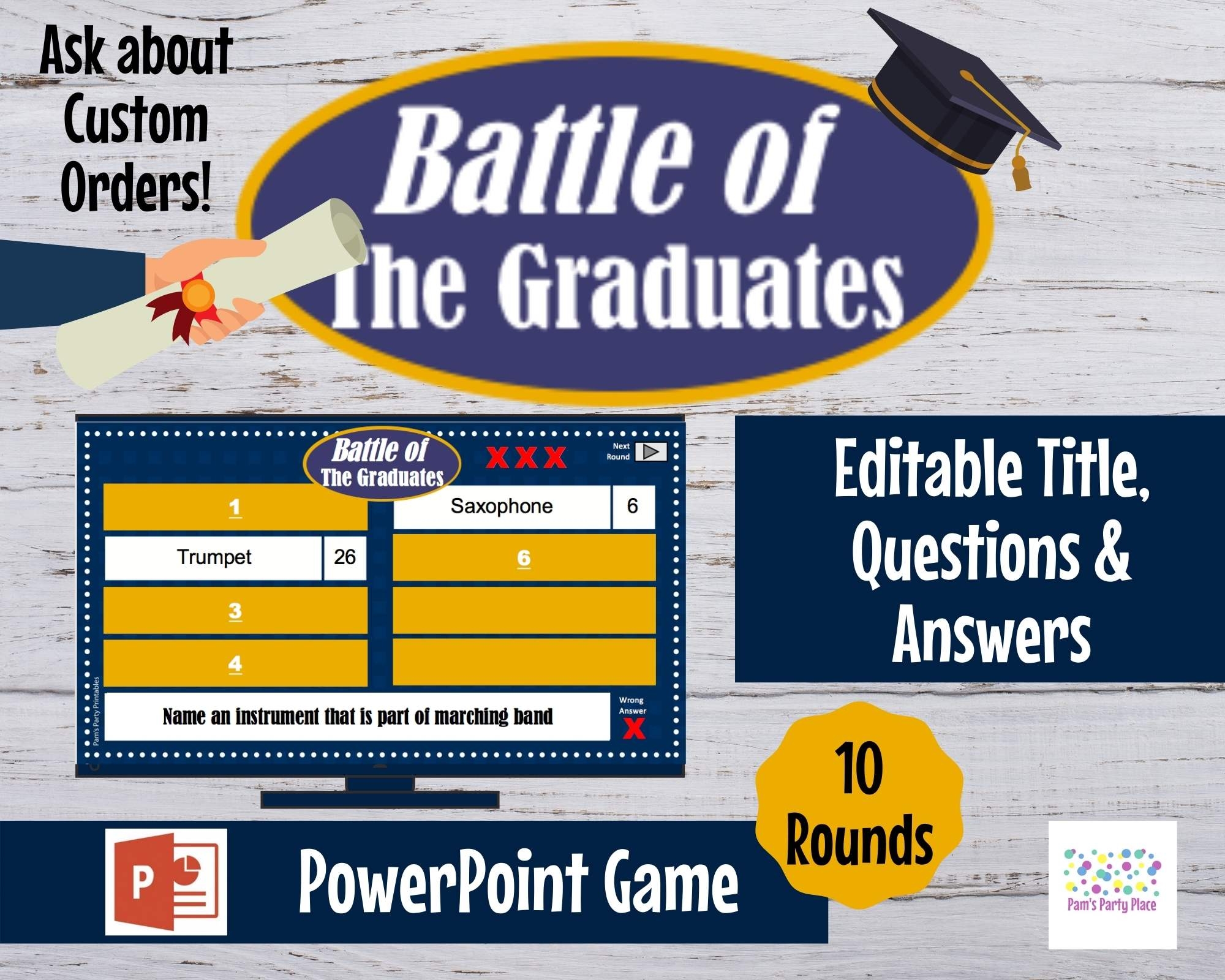 Virtual Game High School Battle Of The Graduates Editable Customize Interactive PowerPoint Game Graduation Party High School Grad Party Pam s Party Place