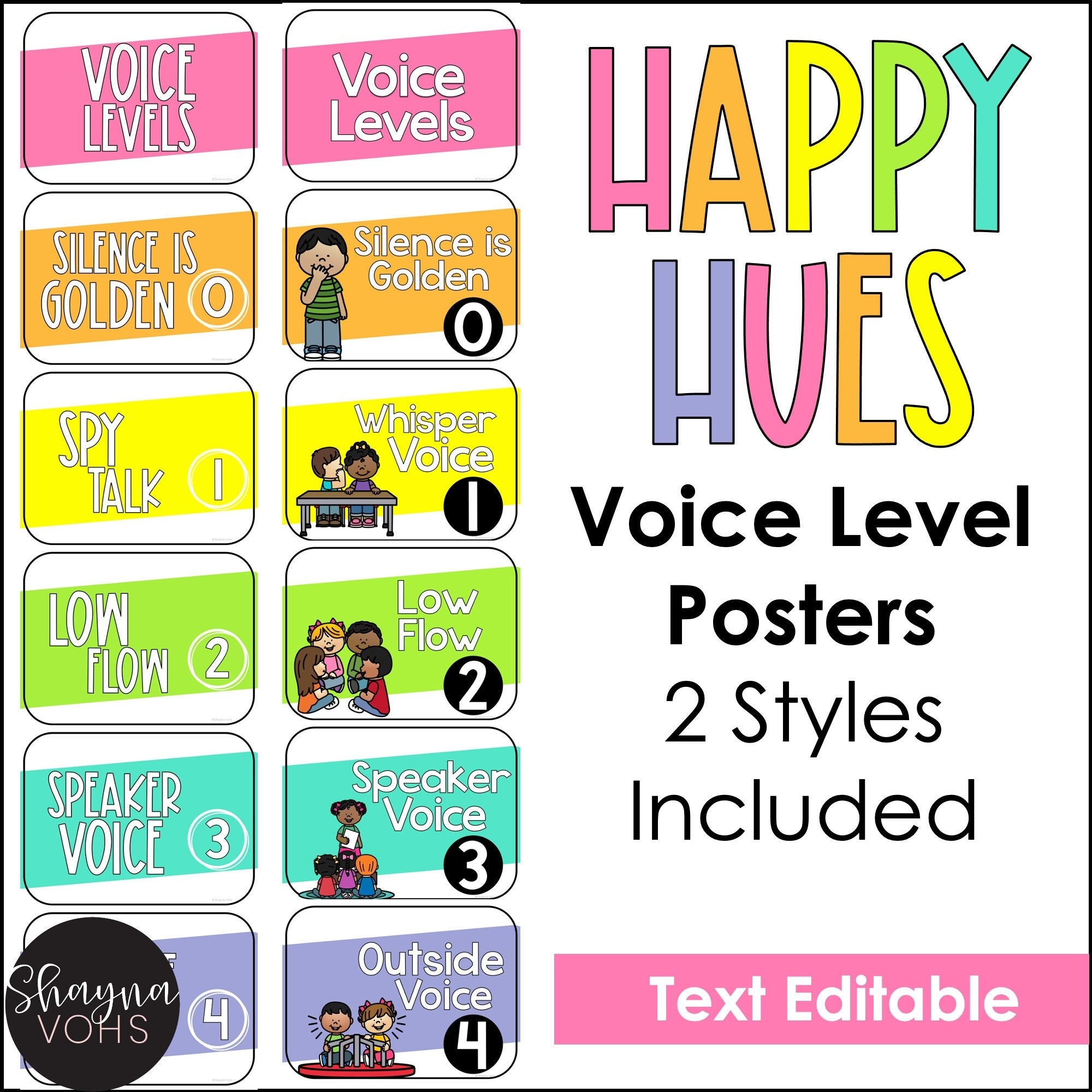 Voice Level Posters Classroom Voice Level Chart Bright Rainbow Classroom Decor Etsy